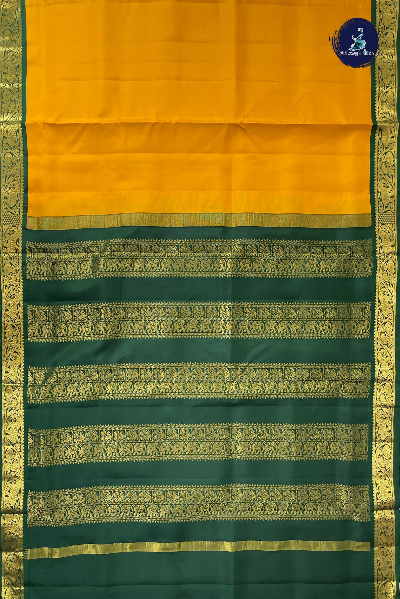 Mustard Yellow Madisar 10 Yards Silk Saree With Plain Pattern