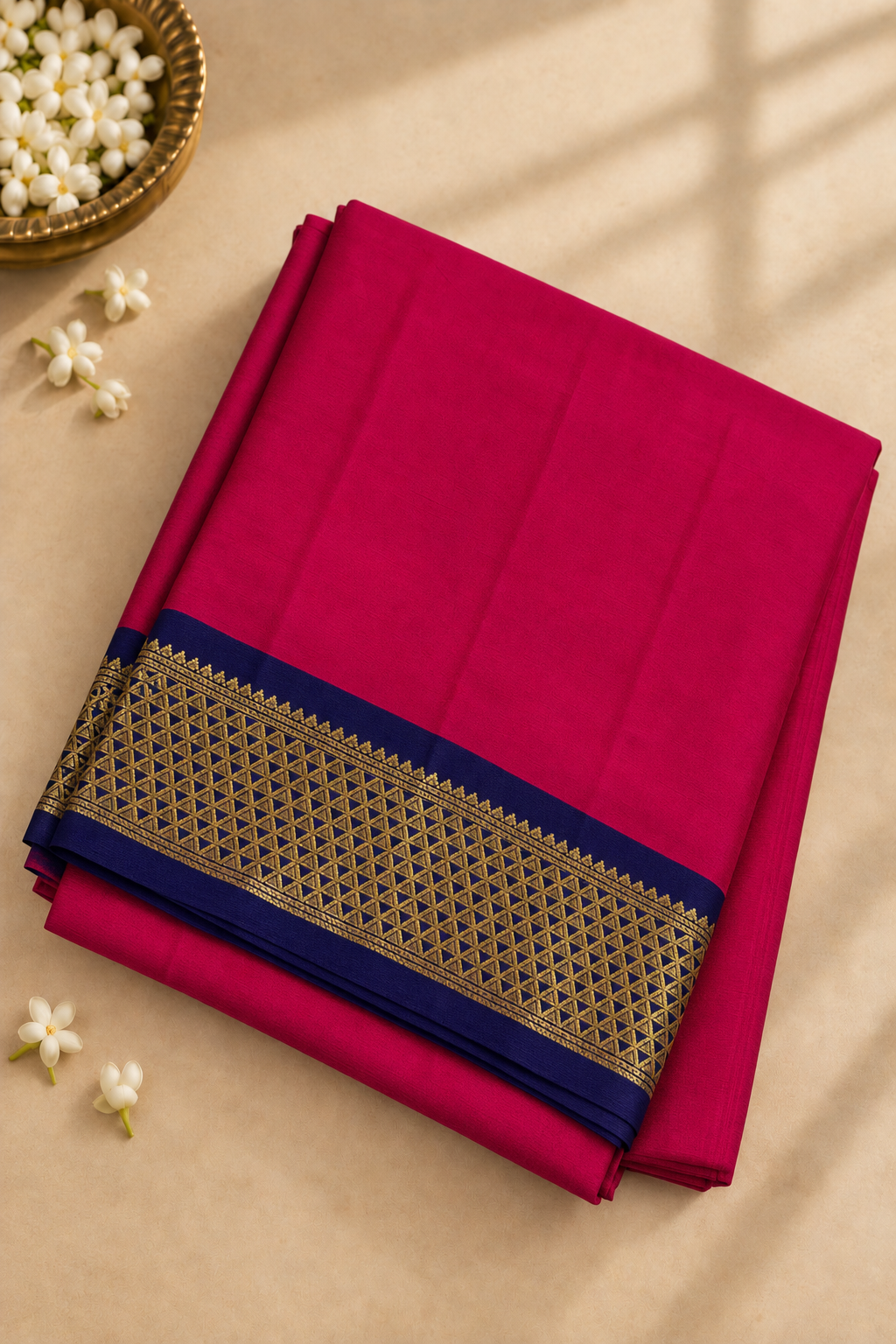 Pink Madisar 10 Yards Silk Saree With Plain Pattern