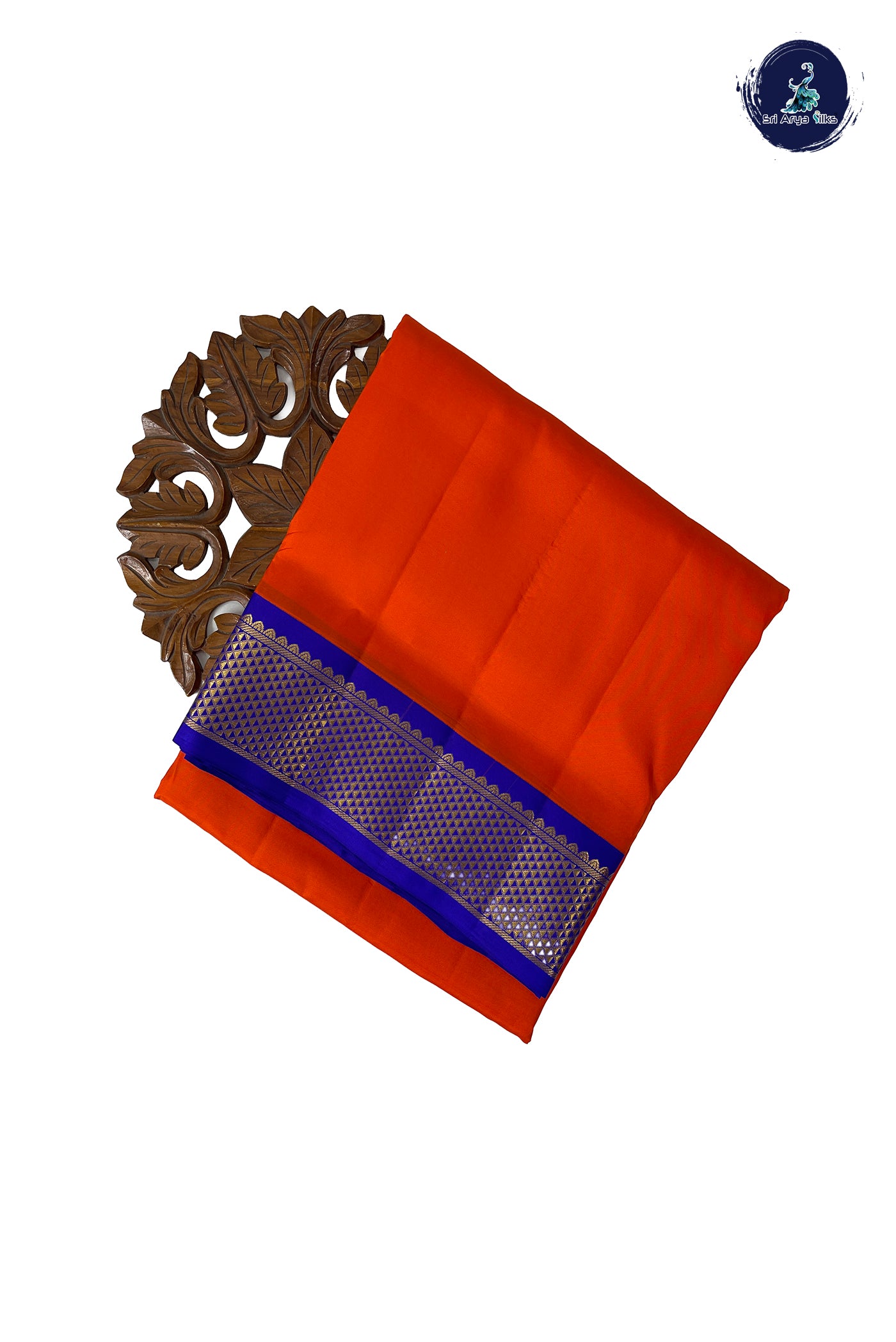 Orange Madisar 10 Yards Silk Saree With Plain Pattern