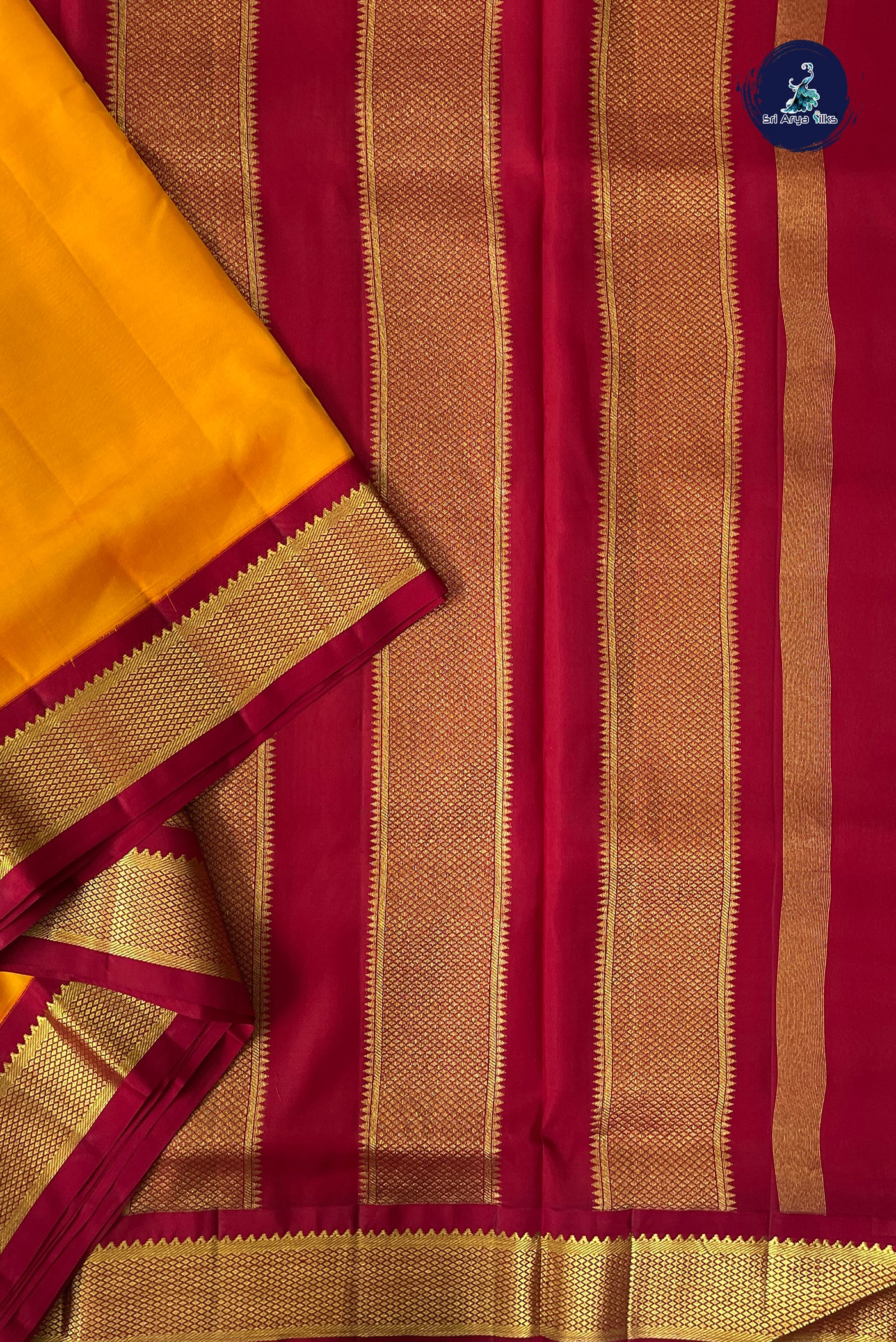 Mango Yellow Madisar 10 Yards Silk Saree With Plain Pattern