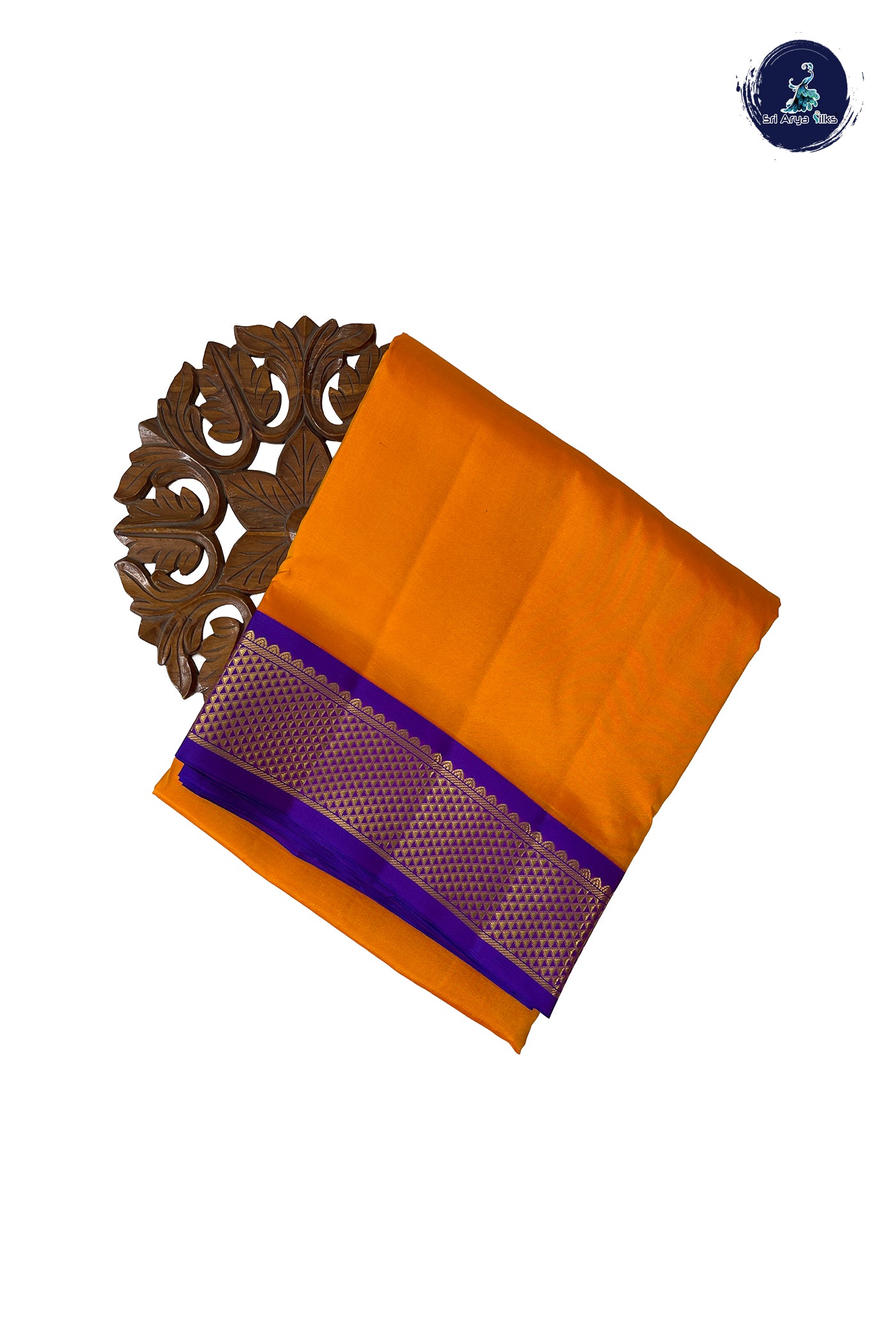 Mango Yellow Madisar 10 Yards Silk Saree With Plain Pattern