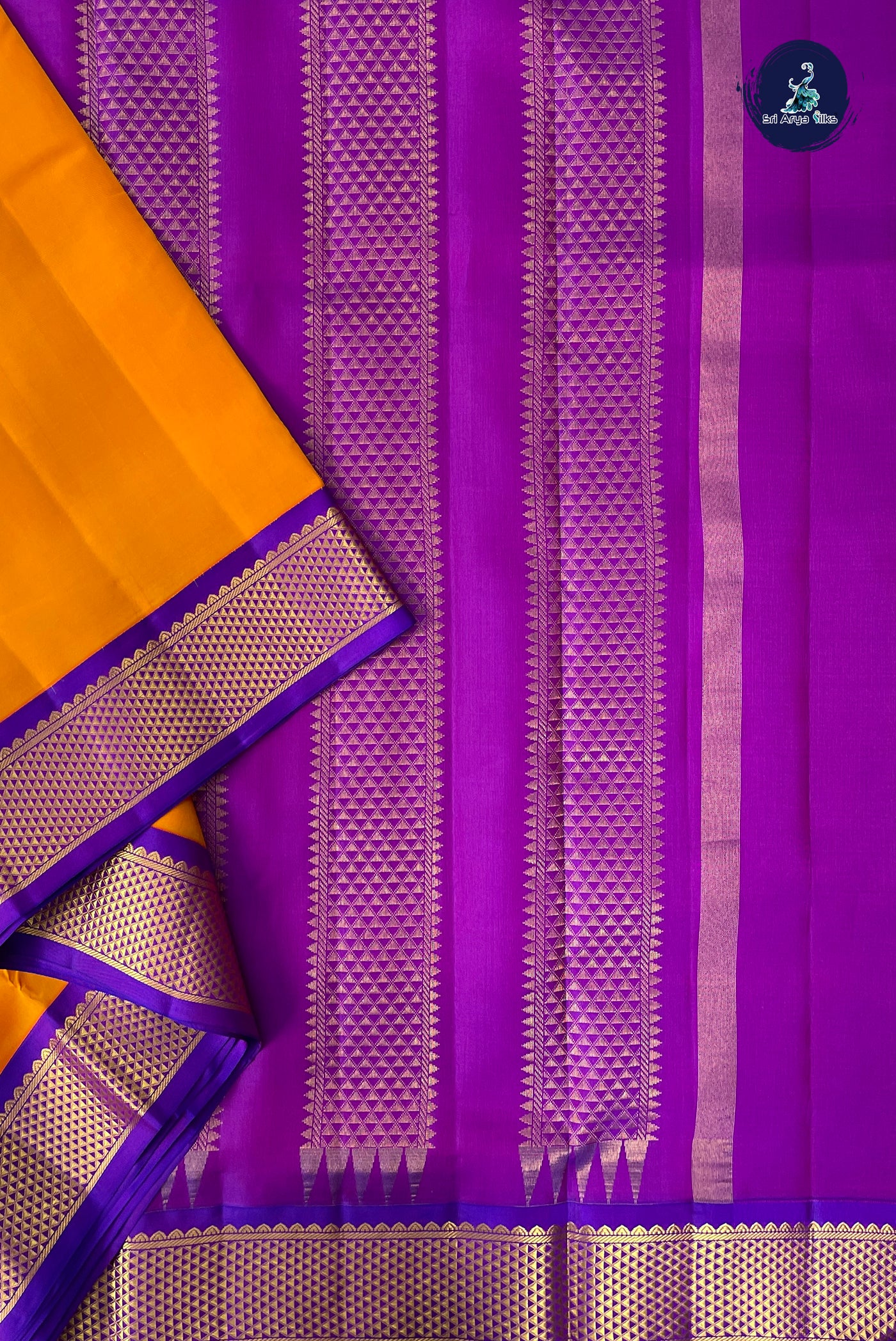 Mango Yellow Madisar 10 Yards Silk Saree With Plain Pattern