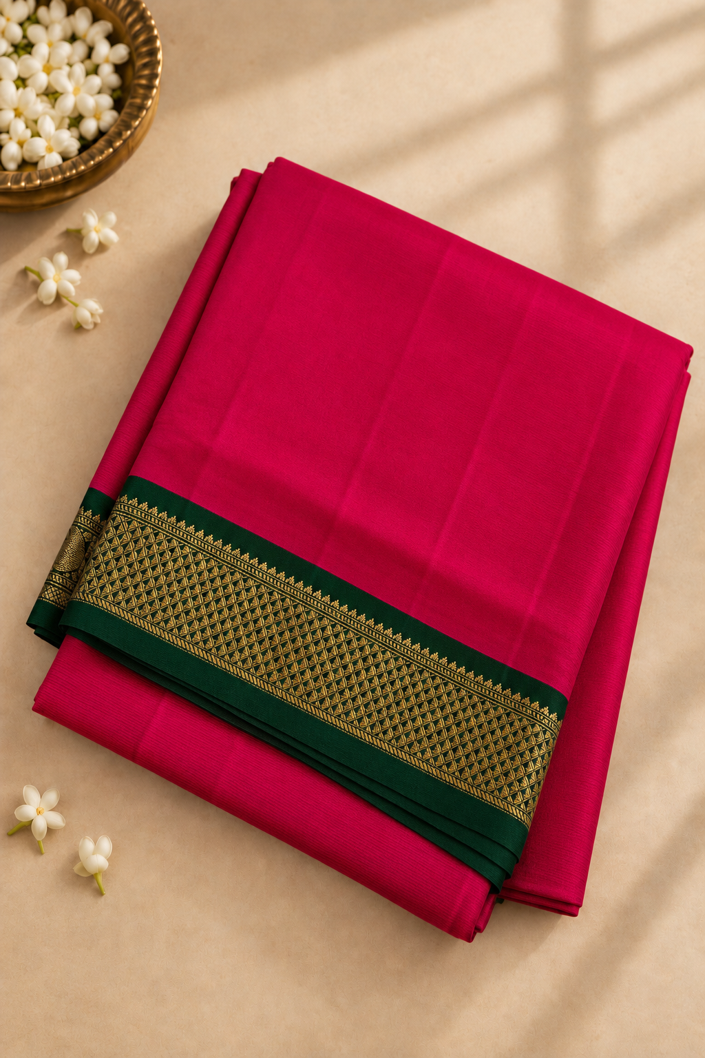Pink Madisar 10 Yards Silk Saree With Plain Pattern