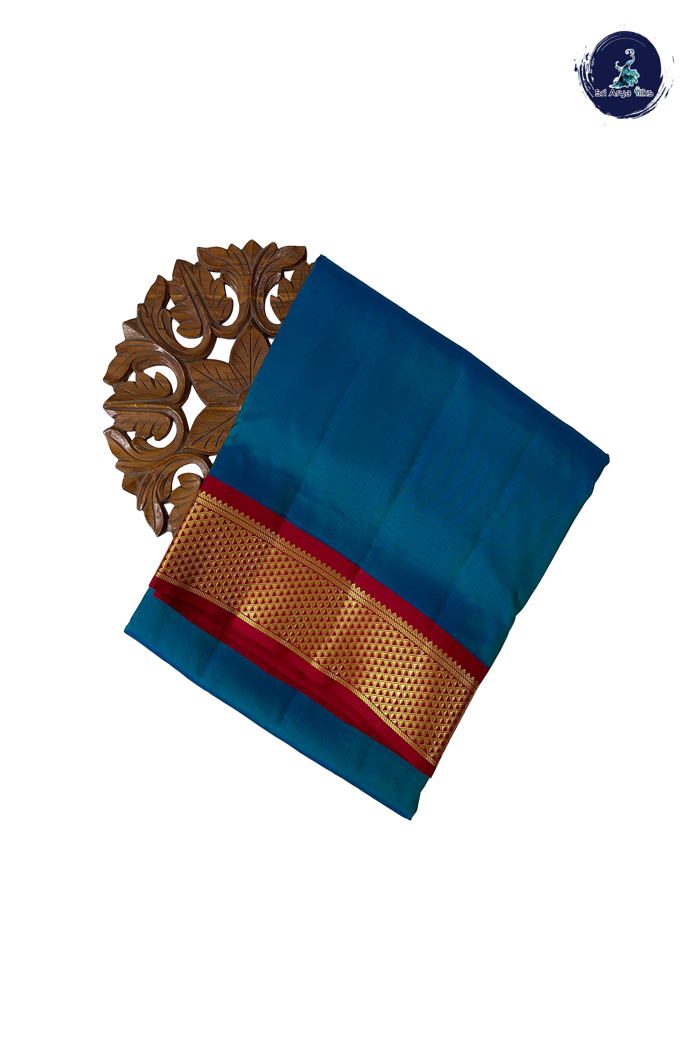 Peacock Blue Madisar 10 Yards Silk Saree With Plain Pattern