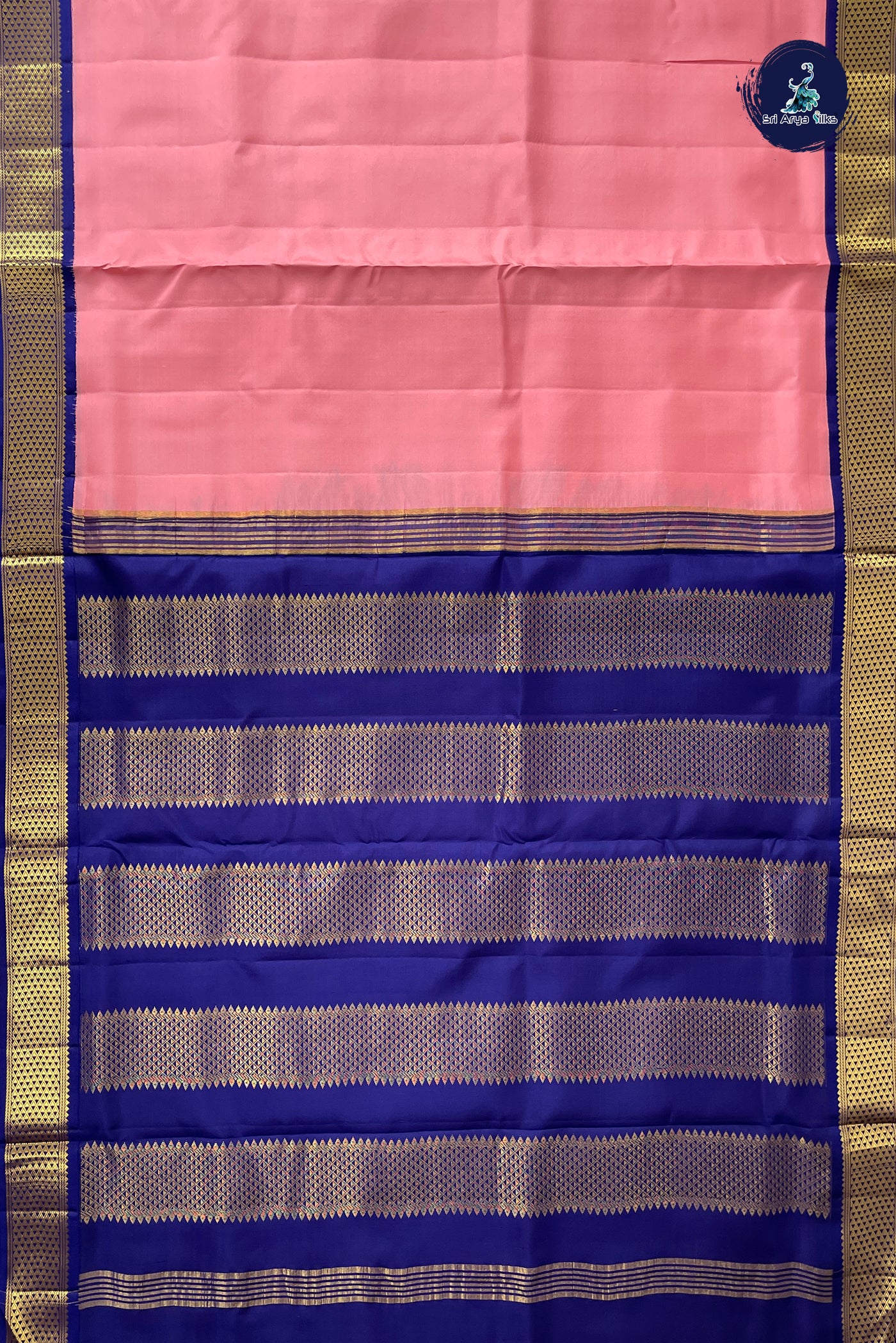 Peach Pink Madisar 10 Yards Silk Saree With Plain Pattern