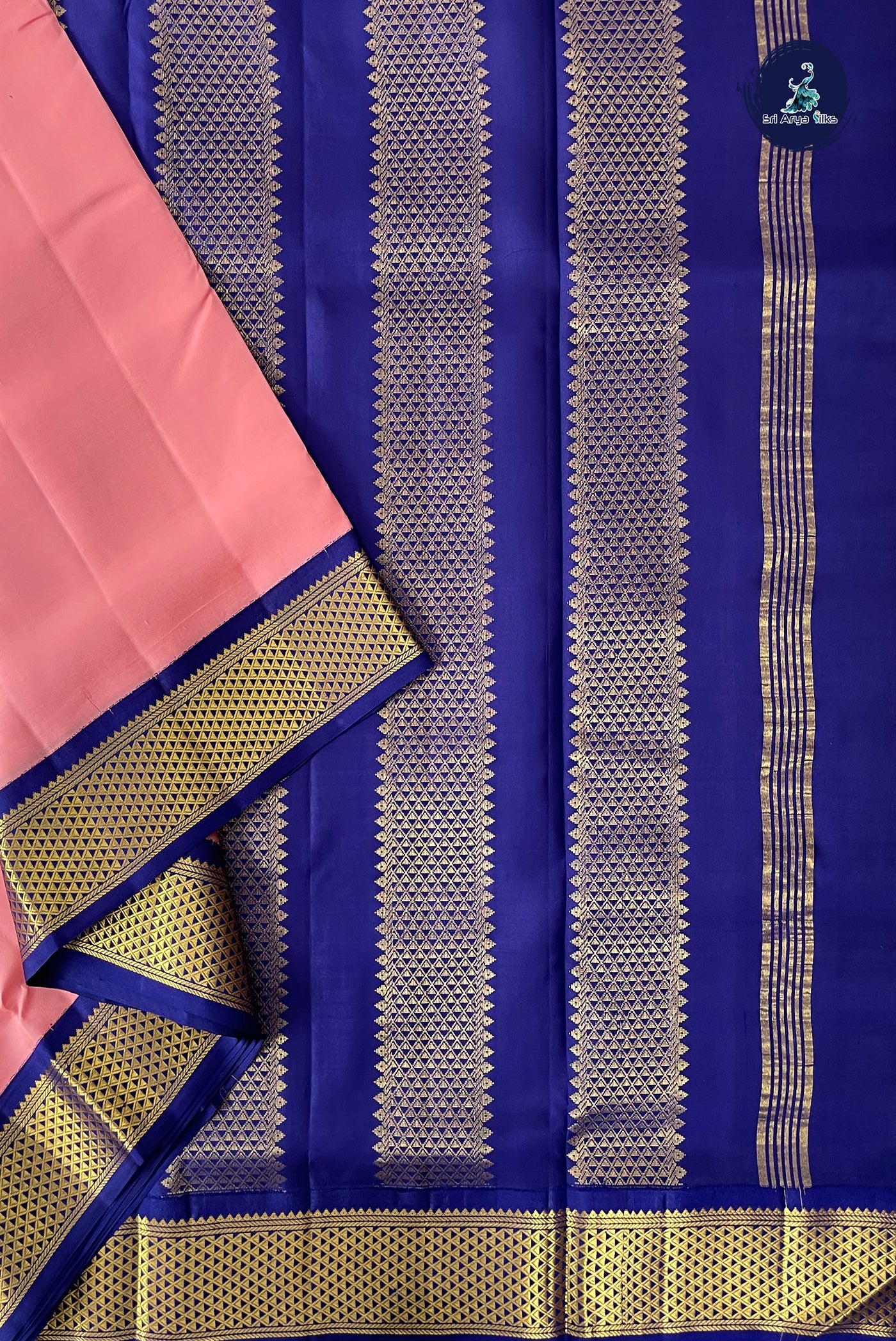 Peach Pink Madisar 10 Yards Silk Saree With Plain Pattern