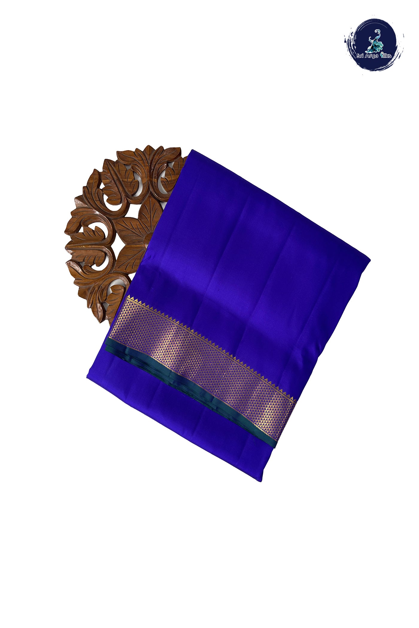 MS Blue Madisar 10 Yards Silk Saree With Plain Pattern