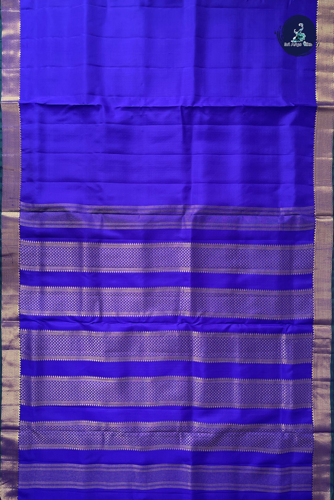 MS Blue Madisar 10 Yards Silk Saree With Plain Pattern