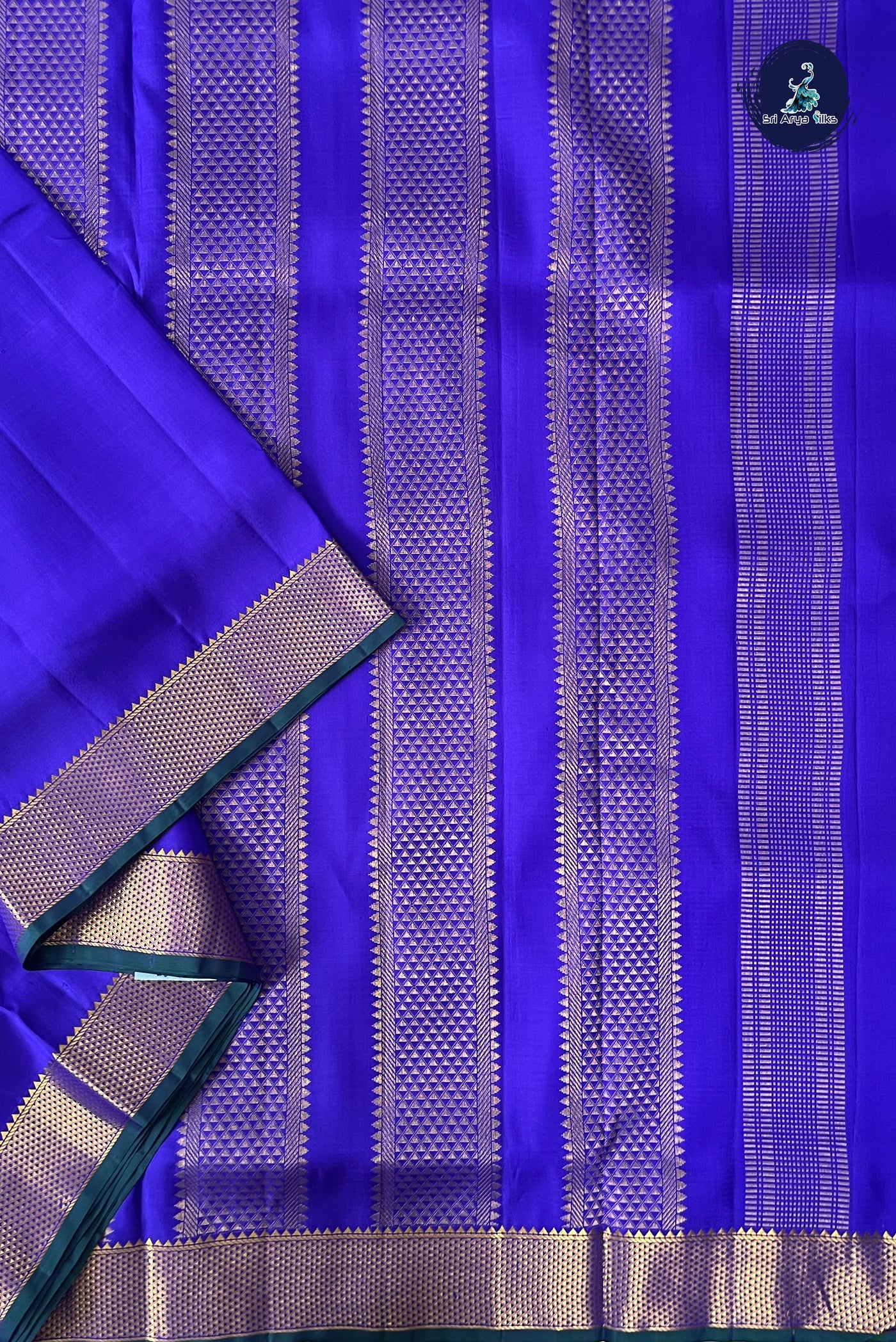 MS Blue Madisar 10 Yards Silk Saree With Plain Pattern