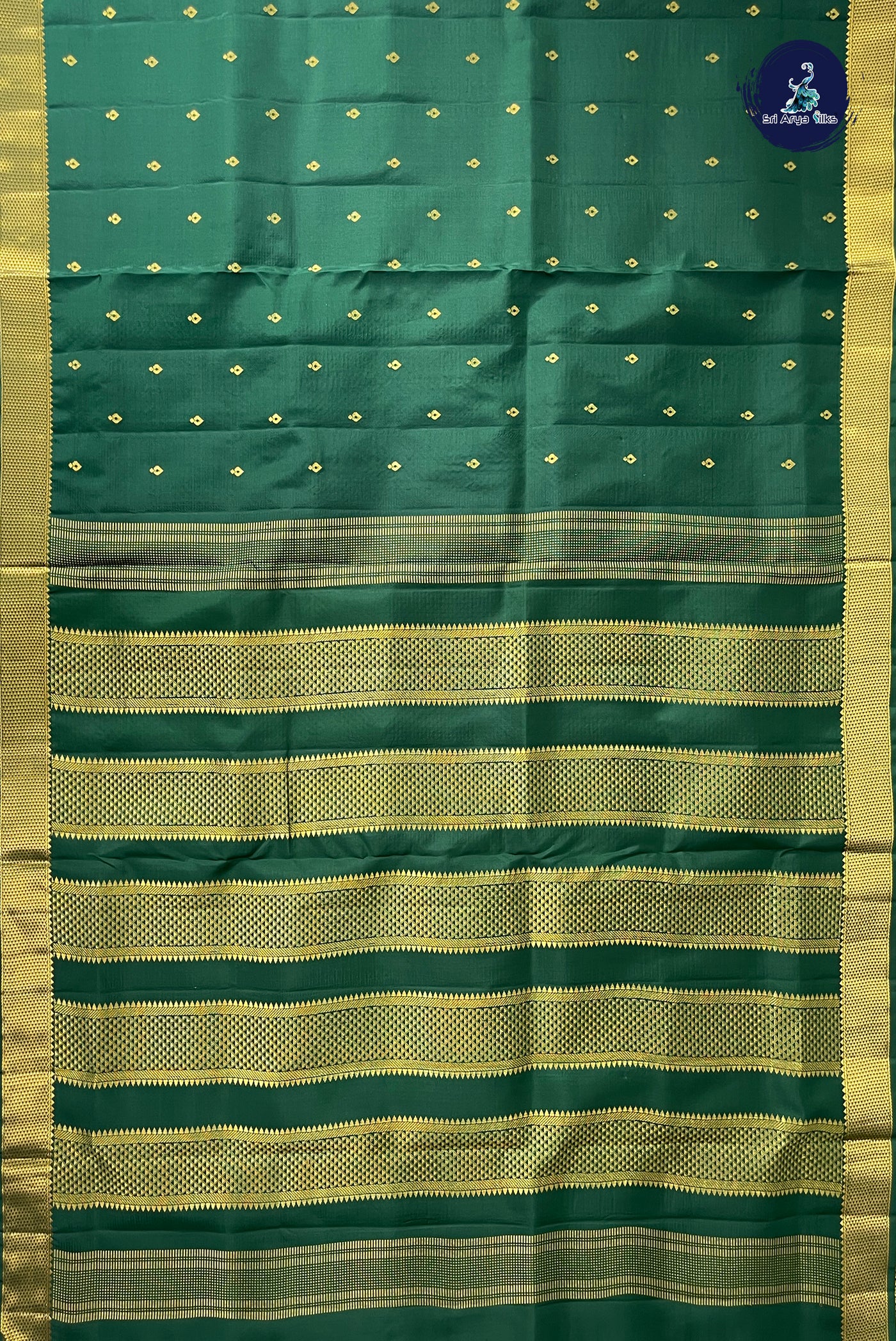 Bottle Green Madisar 10 Yards Silk Saree With Zari Buttas Pattern