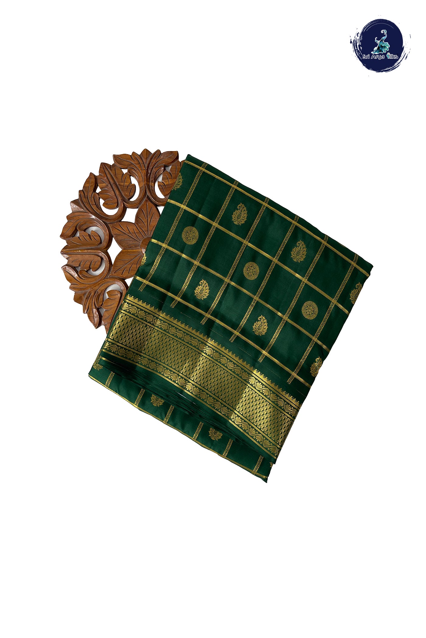 Bottle Green Madisar 10 Yards Silk Saree With Zari Checked Pattern