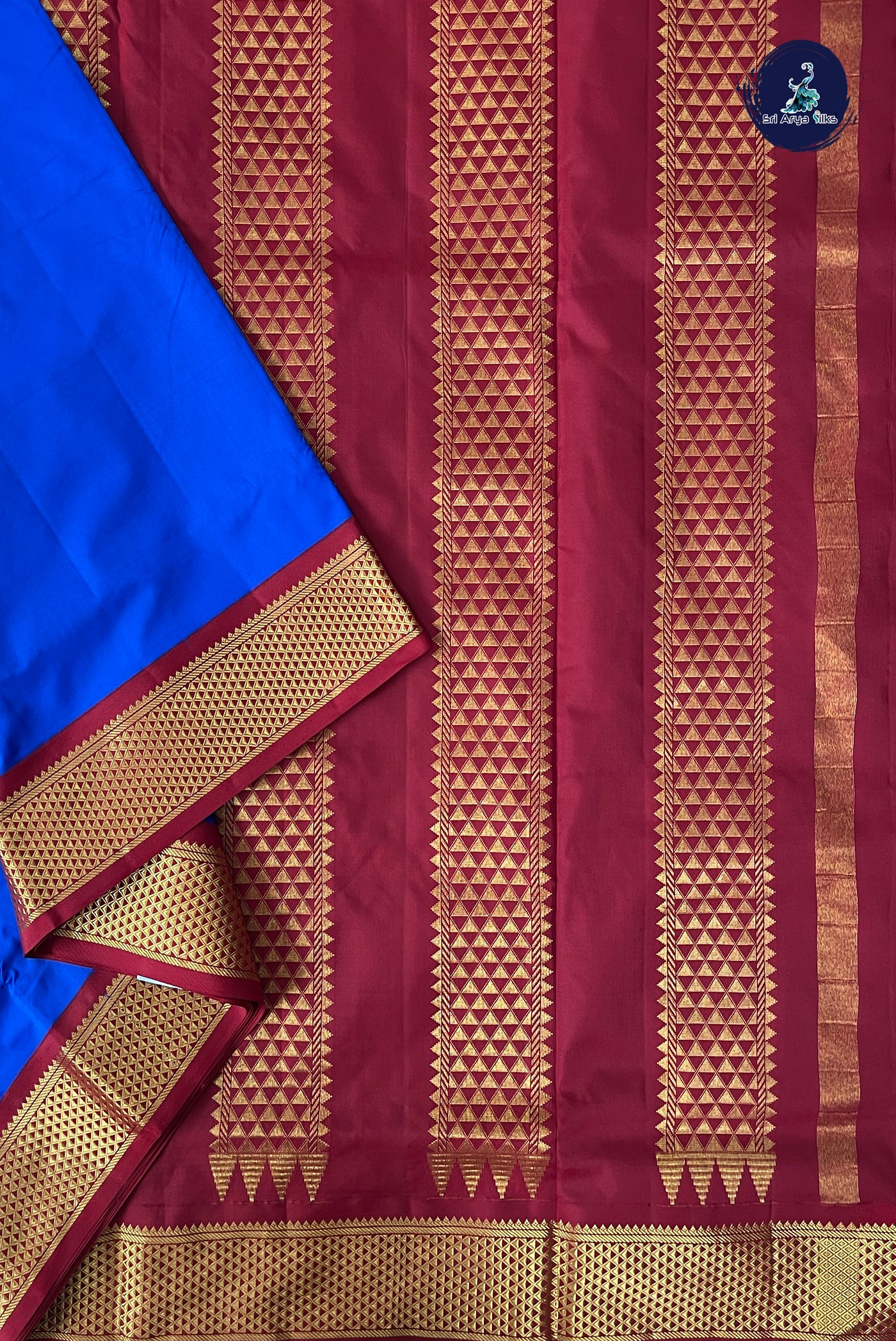 MS Blue Half Pure Silk Saree With Plain Pattern