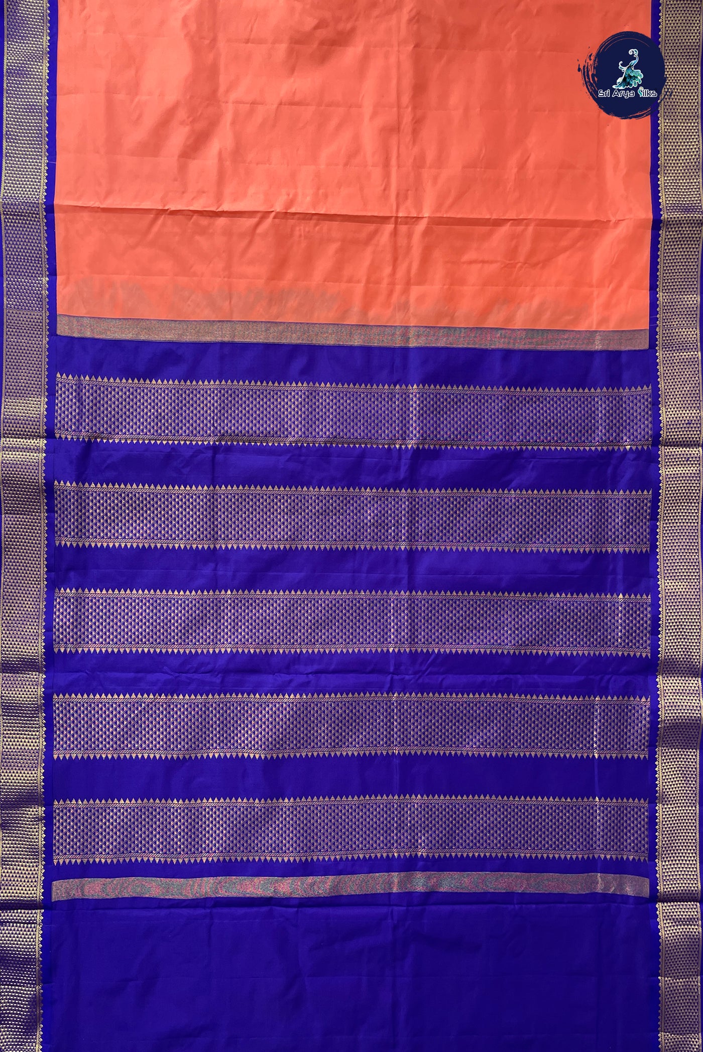 Peach Half Pure Silk Saree With Plain Pattern