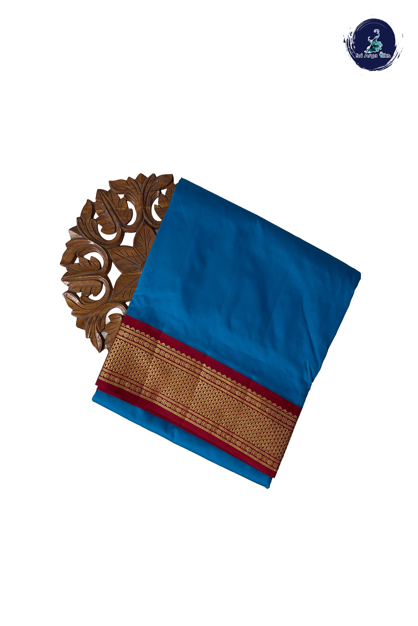 Blue Half Pure Silk Saree With Plain Pattern