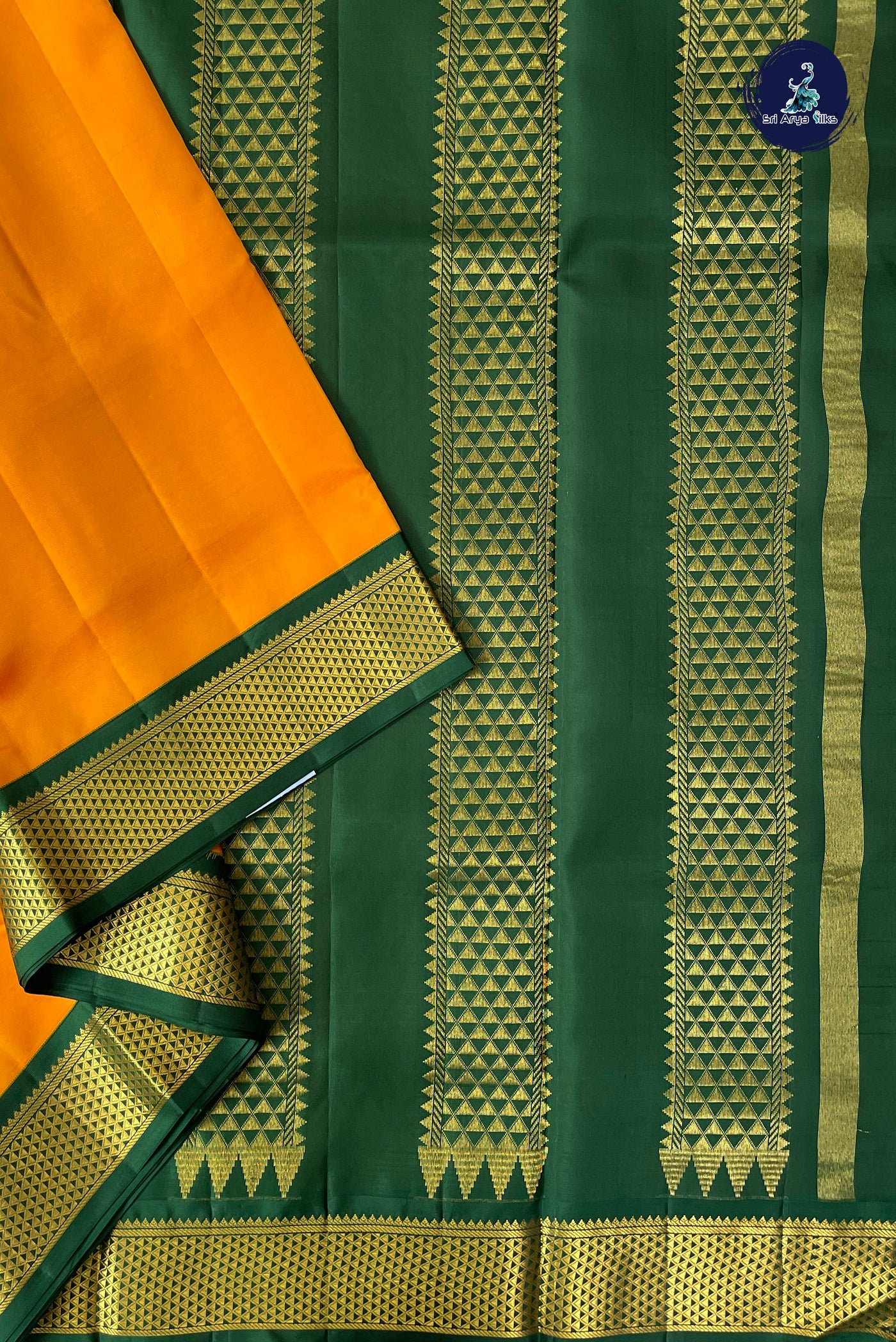 Mango Yellow Madisar 10 Yards Silk Saree With Plain Pattern