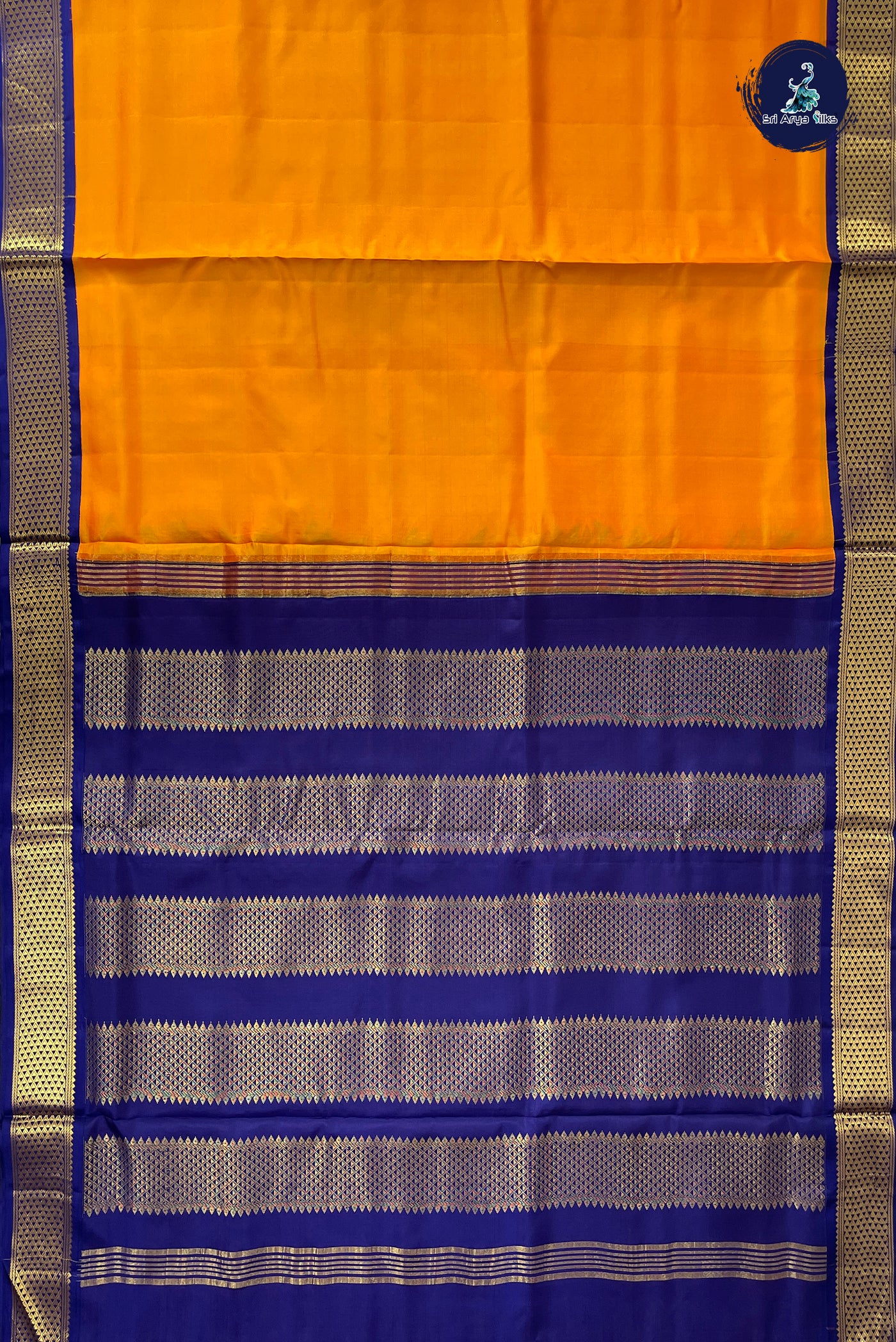 Mango Yellow Madisar 10 Yards Silk Saree With Plain Pattern
