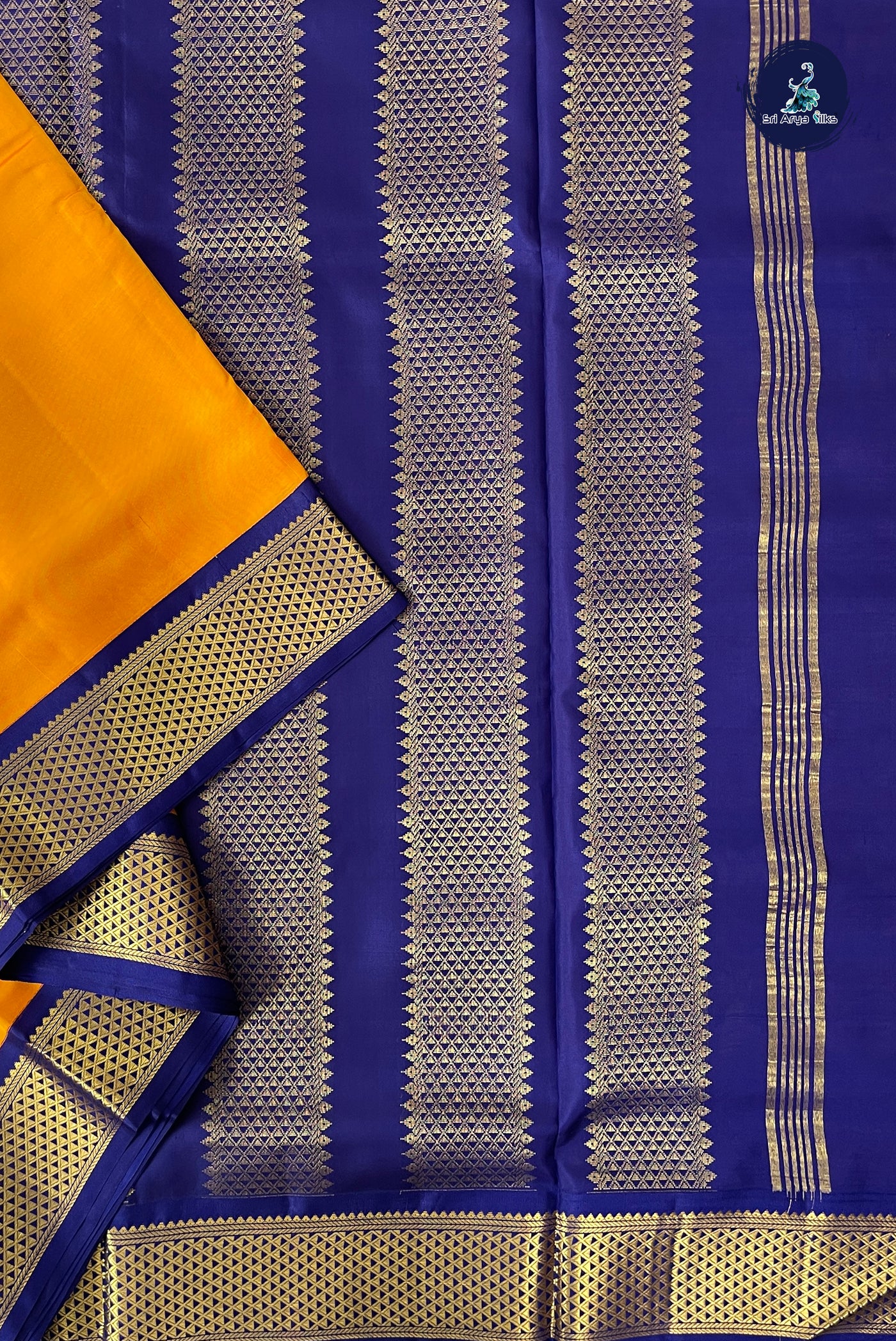 Mango Yellow Madisar 10 Yards Silk Saree With Plain Pattern