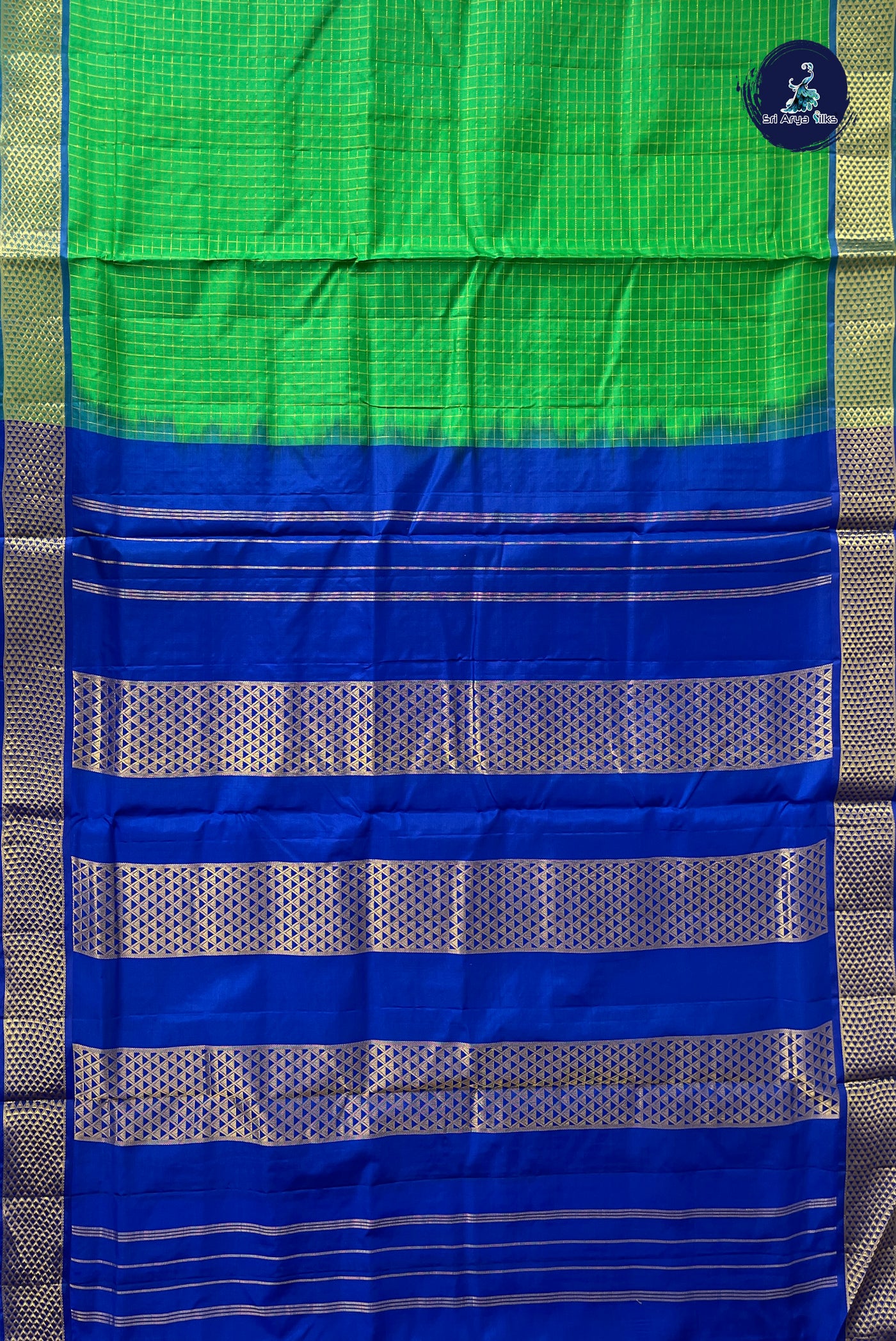 Light Green Madisar 10 Yards Silk Saree With Zari Checked Pattern