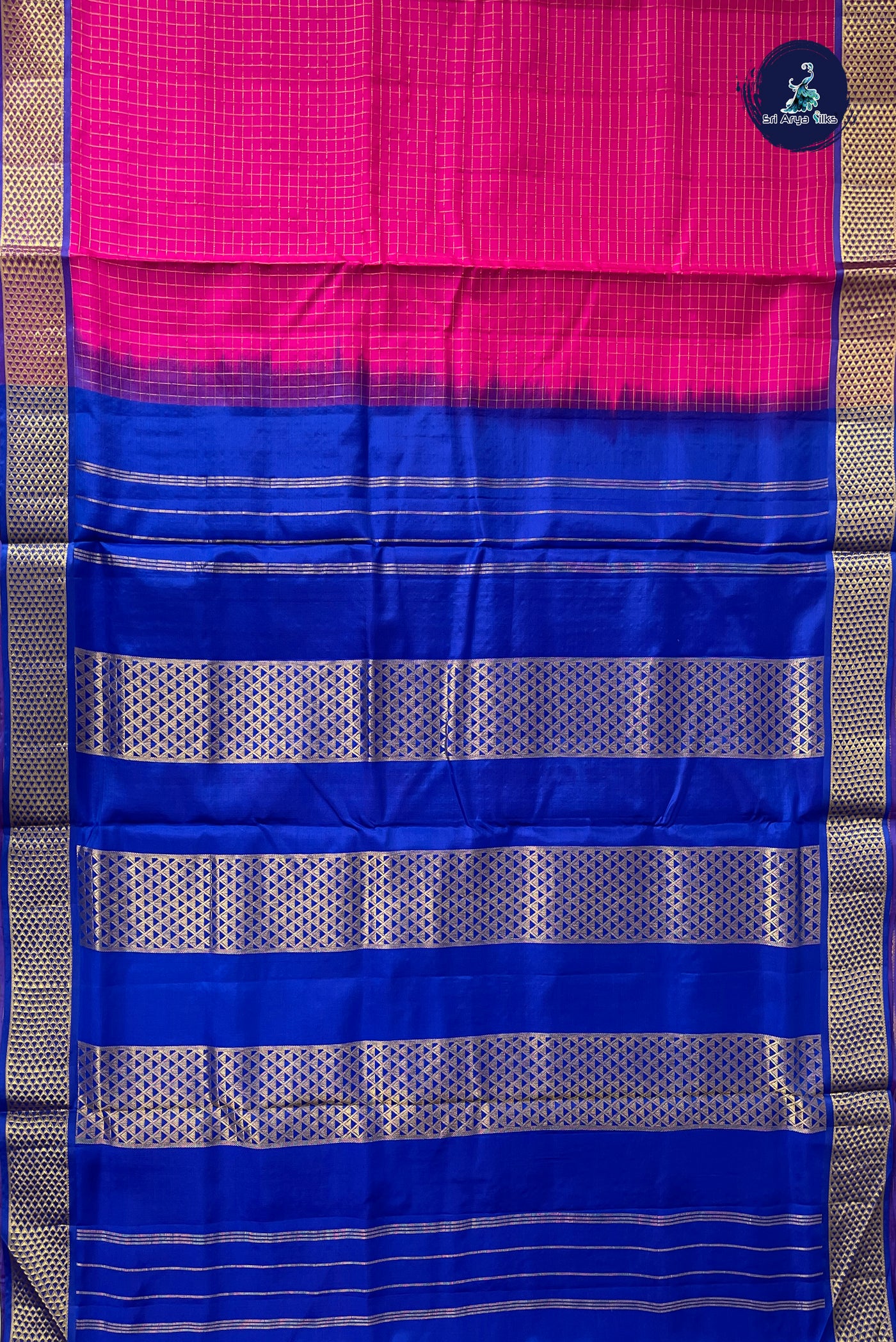 Pink Madisar 10 Yards Silk Saree With Zari Checked Pattern