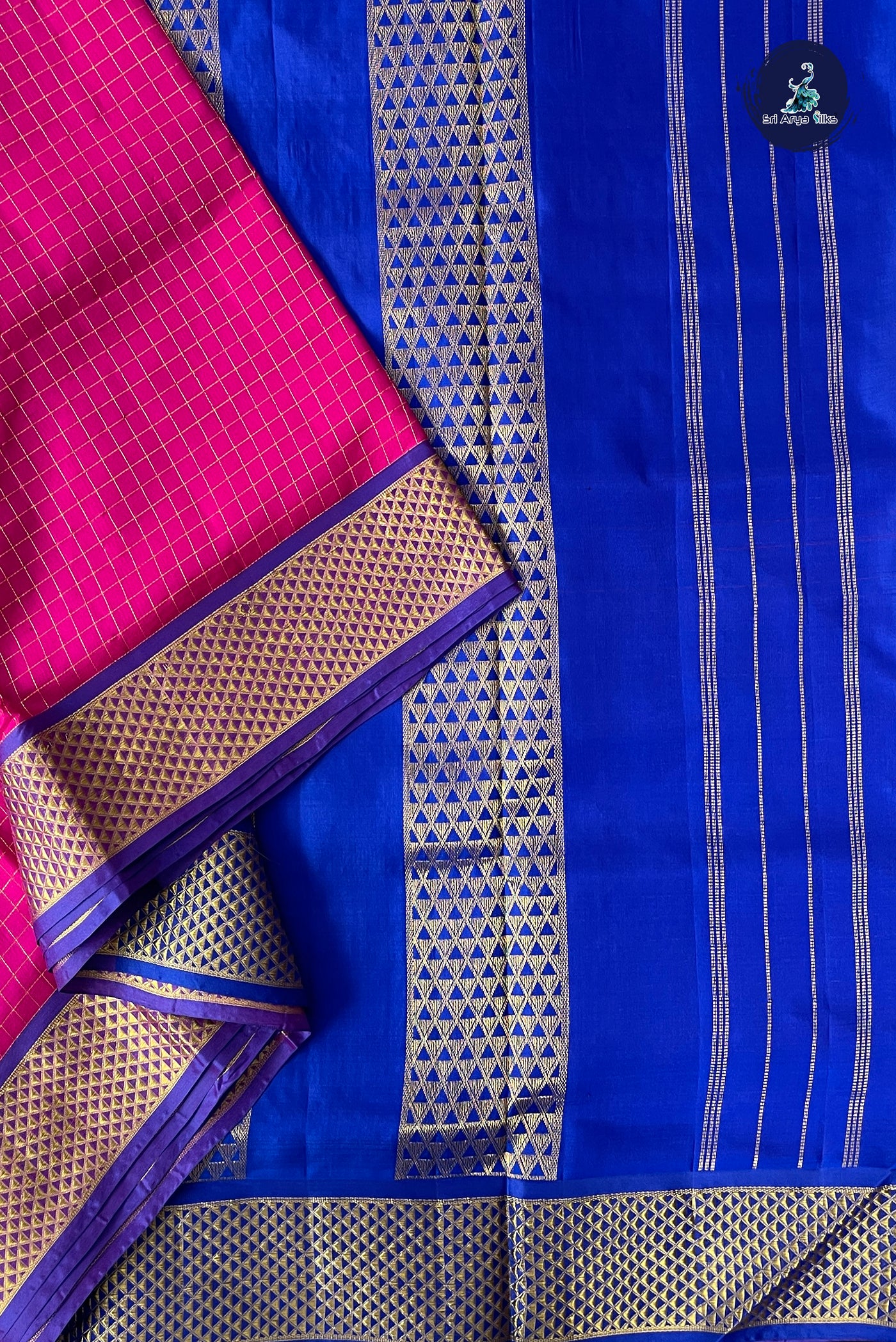 Pink Madisar 10 Yards Silk Saree With Zari Checked Pattern