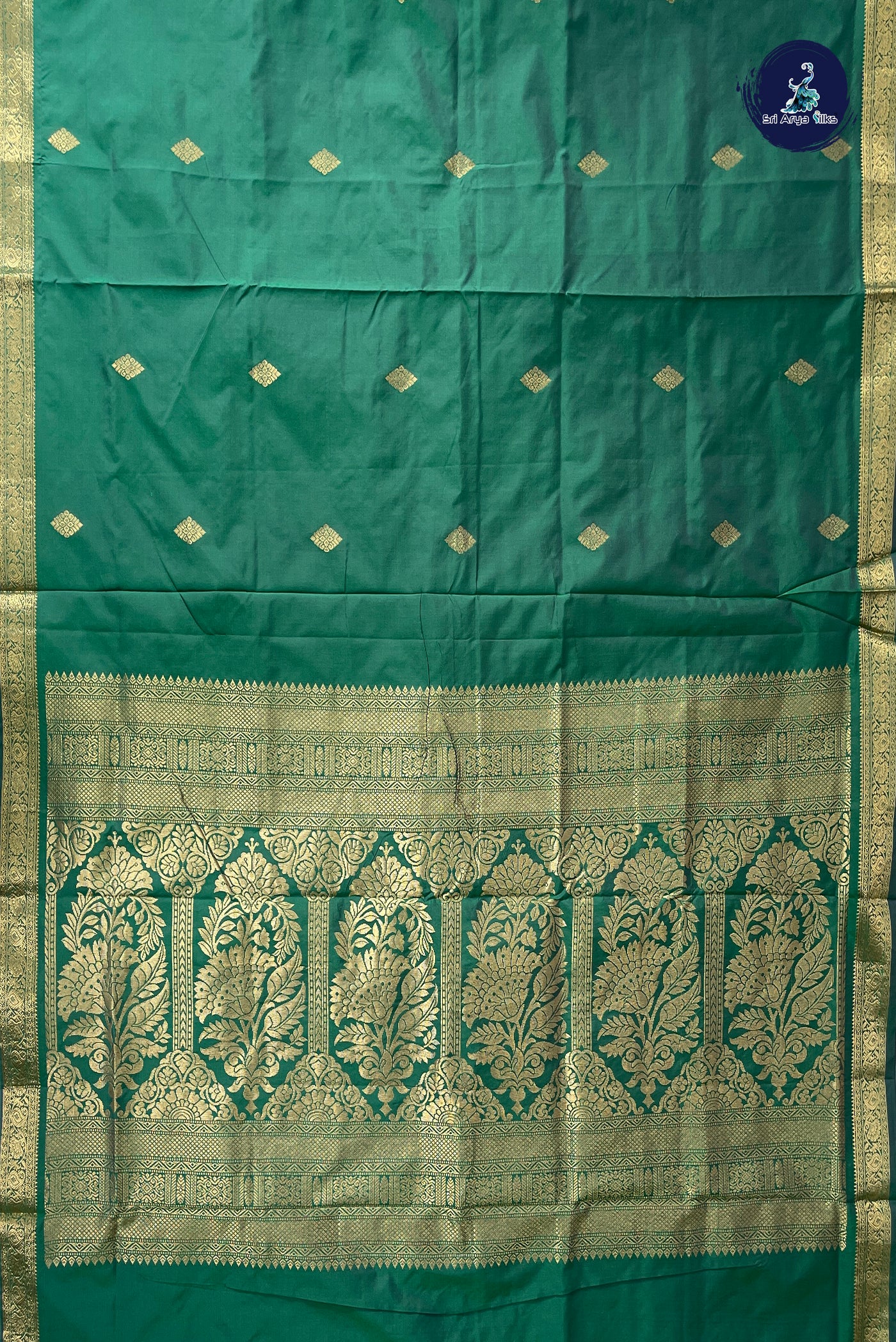 Dark Green Madisar Semi Silk Saree With Zari Buttas Pattern