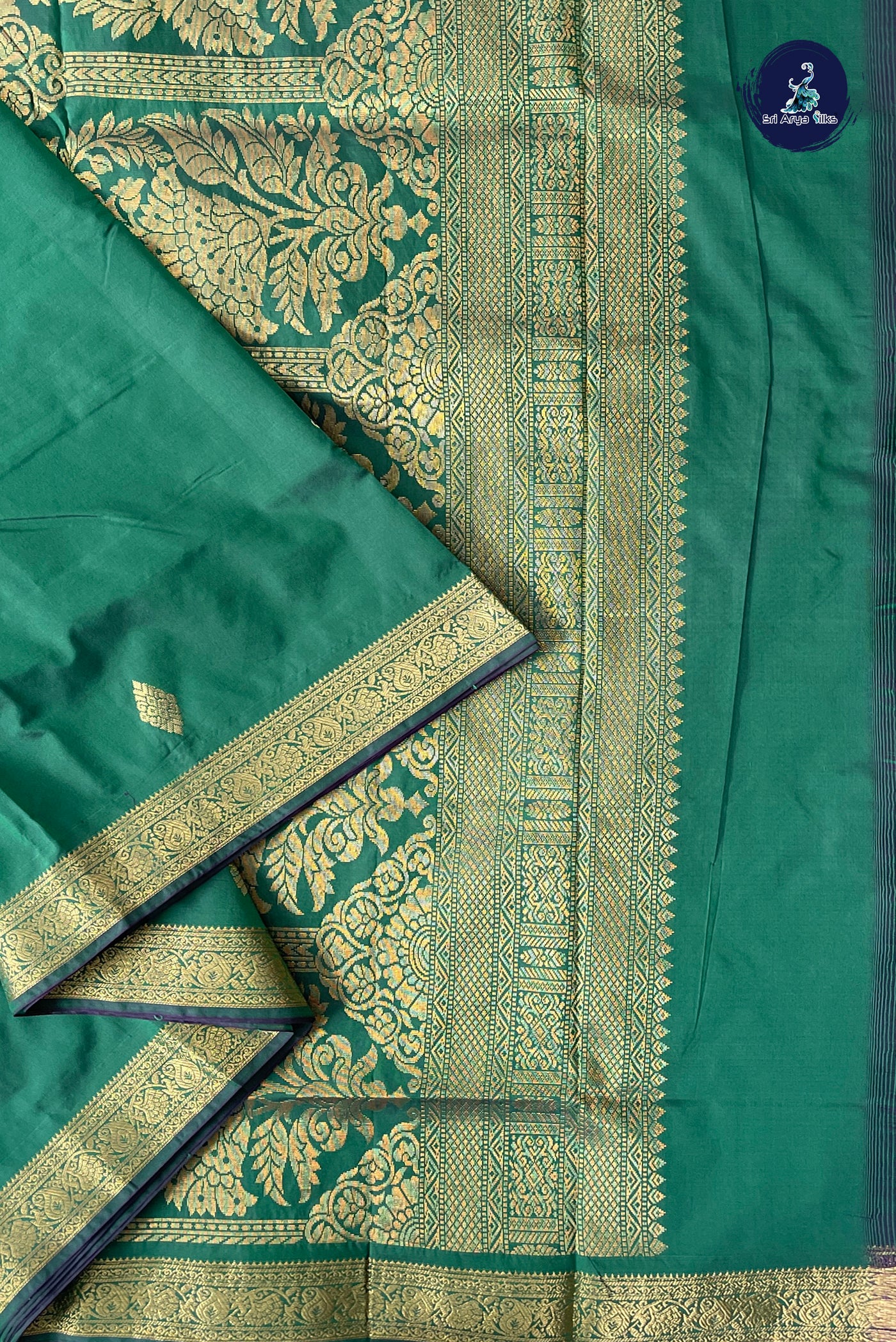 Dark Green Madisar Semi Silk Saree With Zari Buttas Pattern