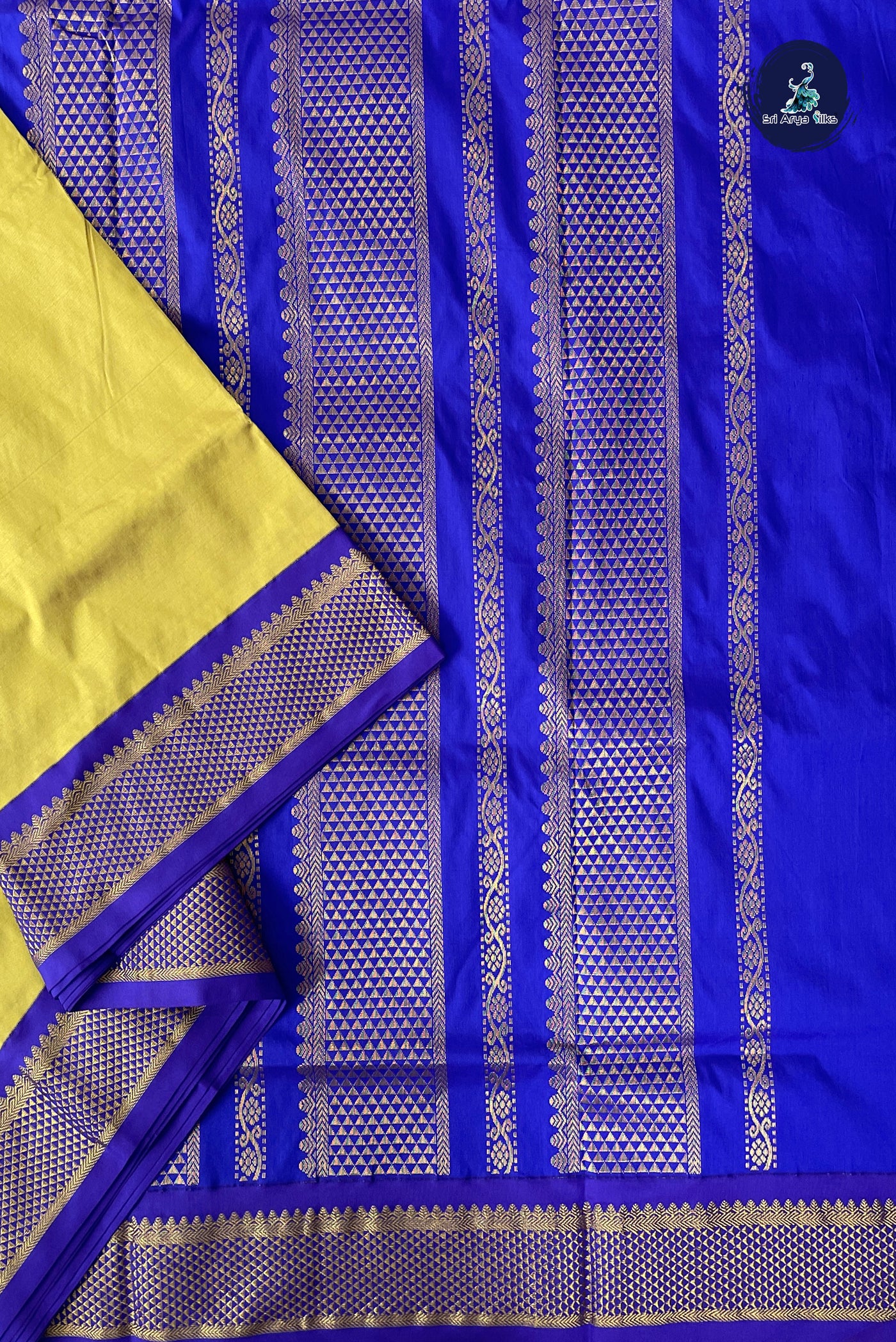 Yellowish Green Madisar Semi Silk Saree With Plain Pattern