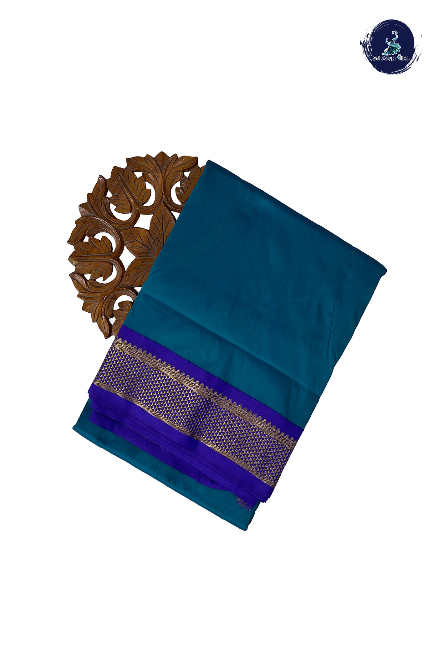 Peacock Blue Madisar Semi Silk Saree With Plain Pattern