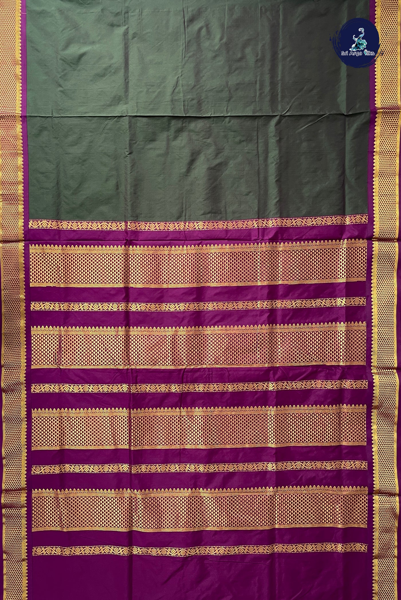 Dark Green Madisar Semi Silk Saree With Plain Pattern