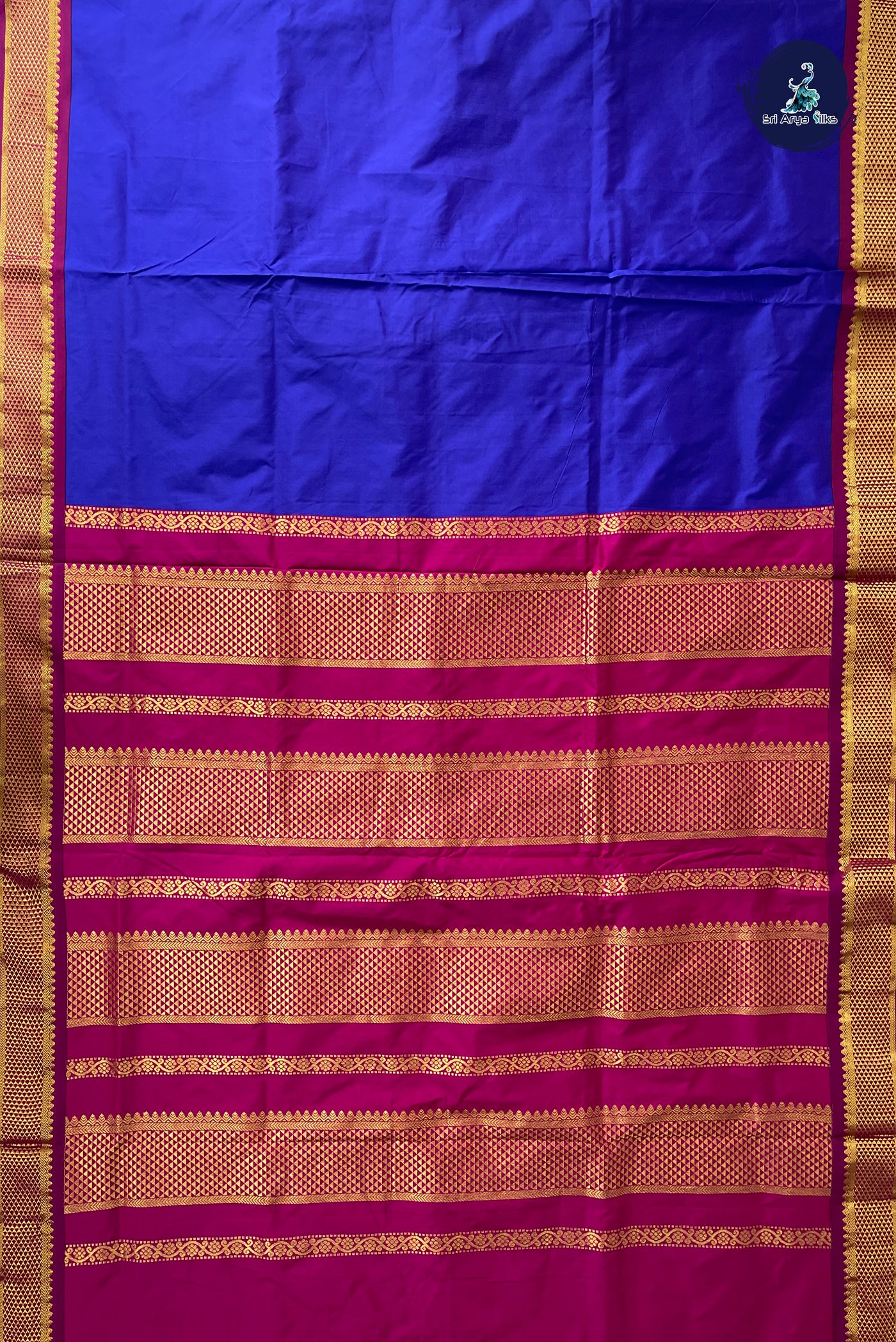 Dark Blue Madisar Semi Silk Saree With Plain Pattern