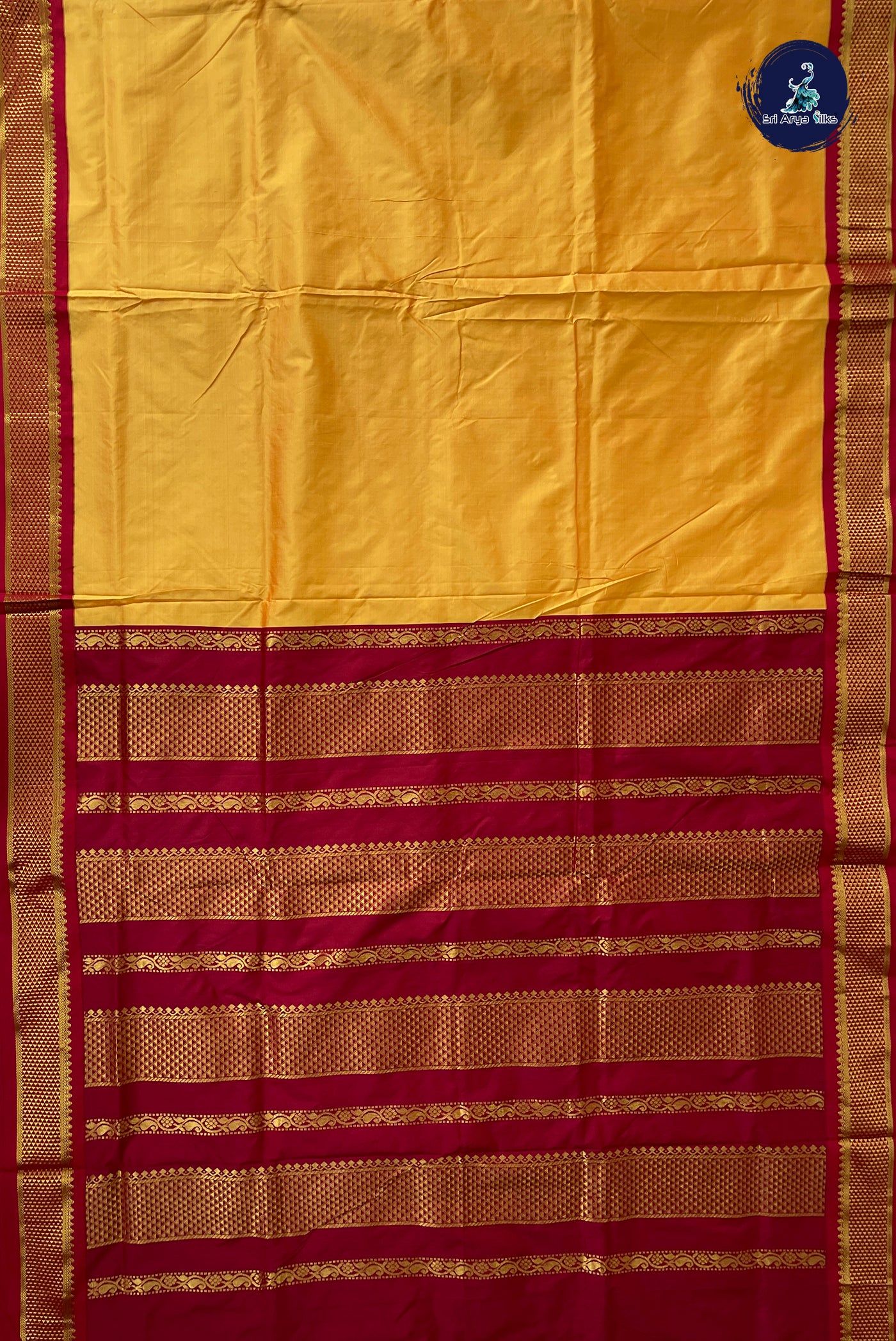 Mango Yellow Madisar Semi Silk Saree With Plain Pattern