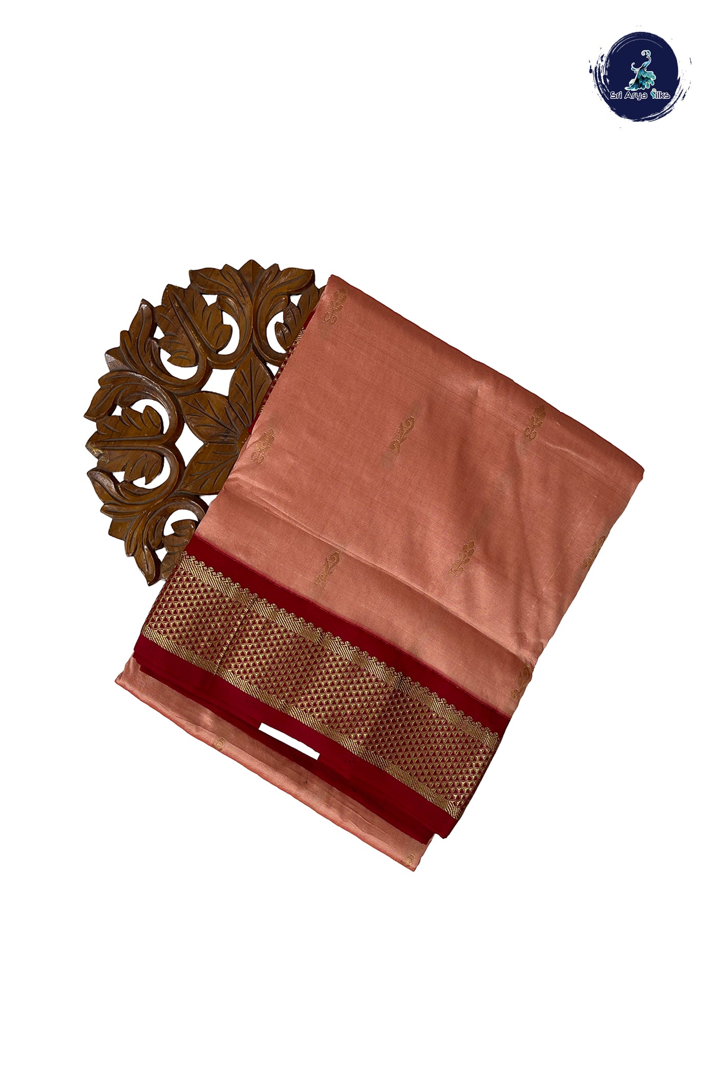 Light Peach Madisar Semi Silk Saree With Zari Buttas Pattern