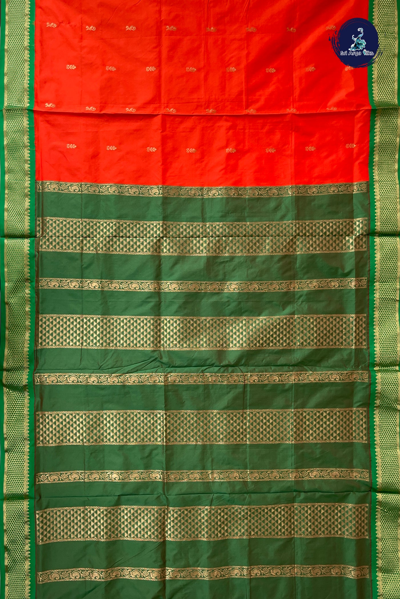 Orange Madisar Semi Silk Saree With Zari Buttas Pattern