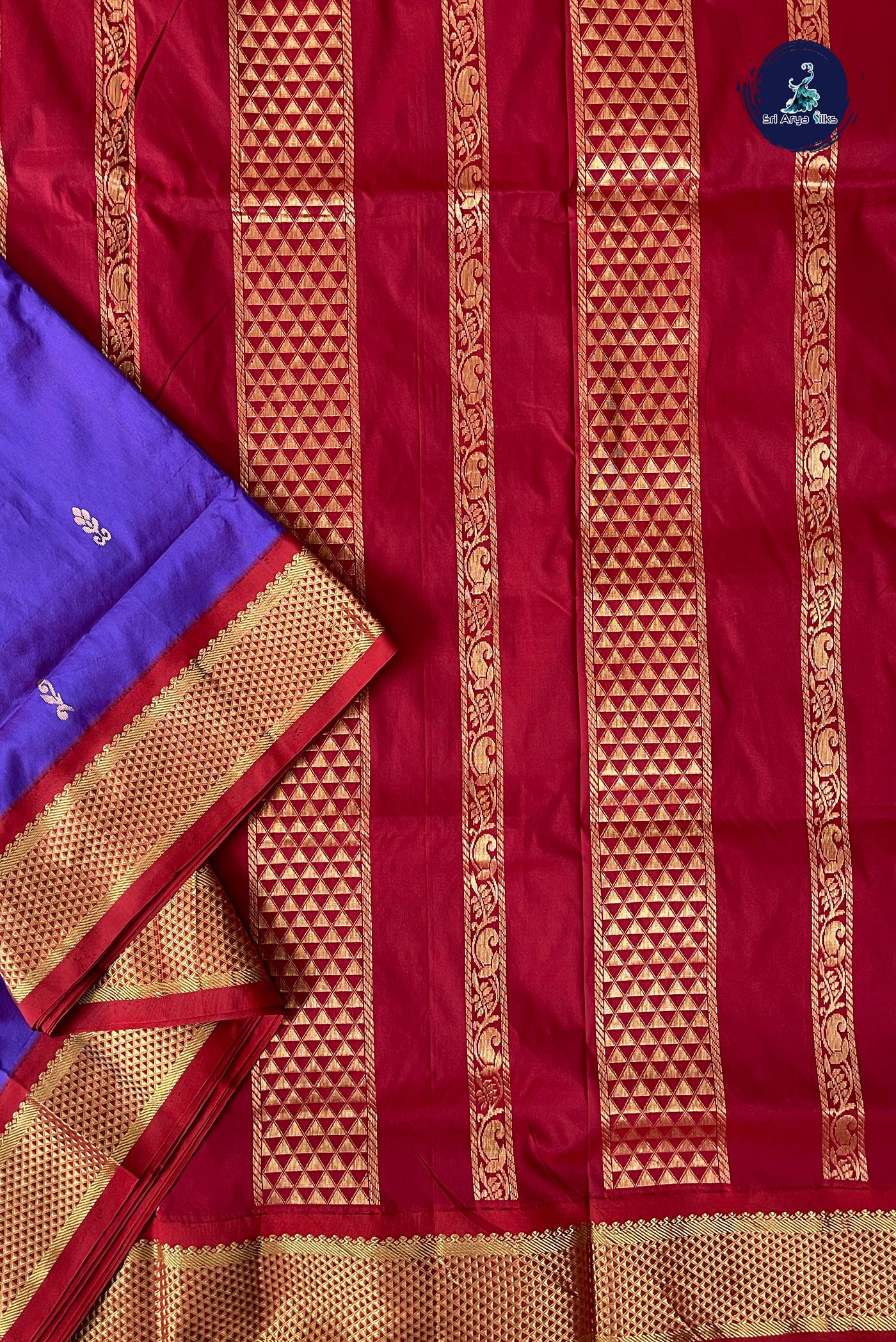 Dual Tone Violet Madisar Semi Silk Saree With Zari Buttas Pattern
