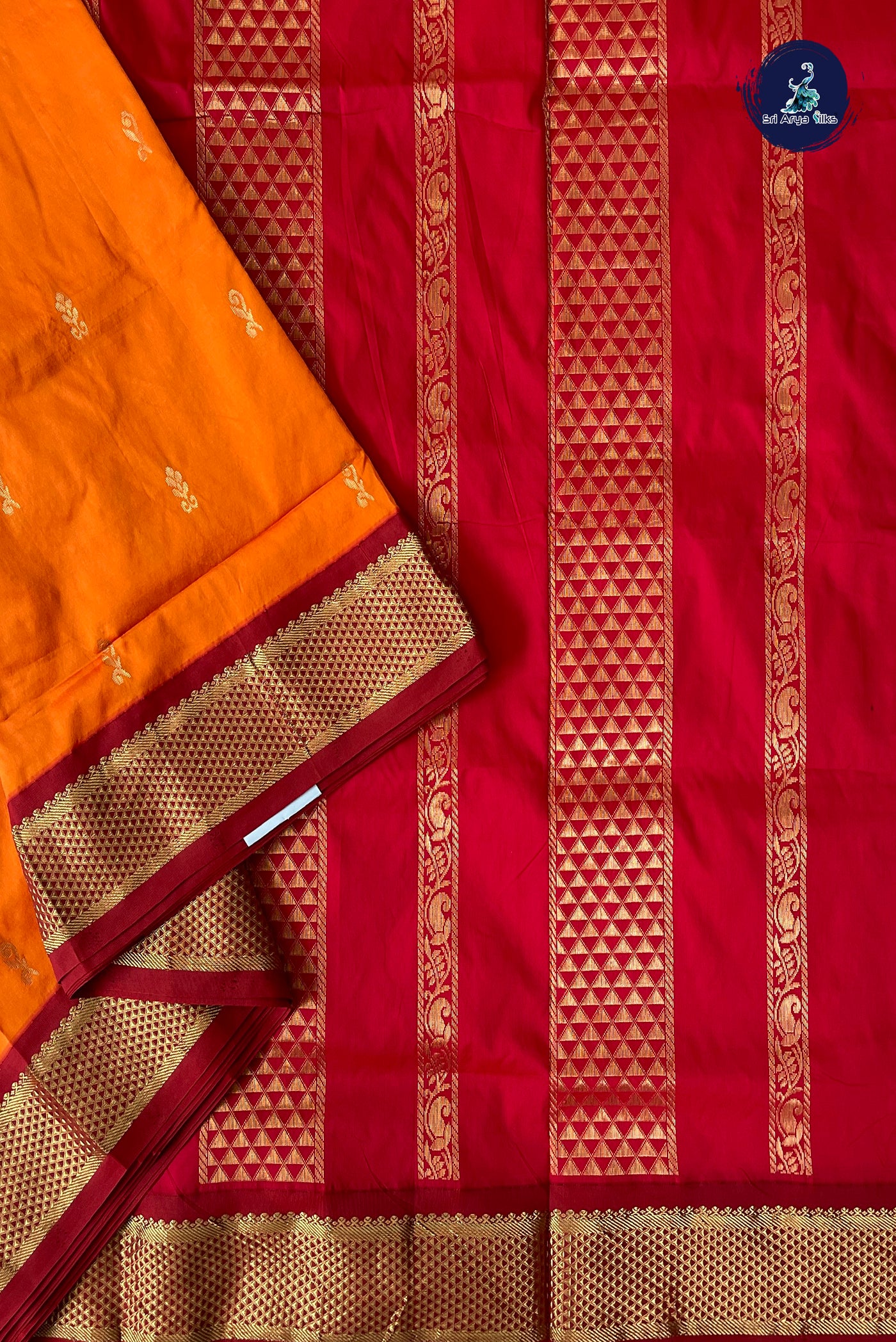 Orange Madisar Semi Silk Saree With Zari Buttas Pattern
