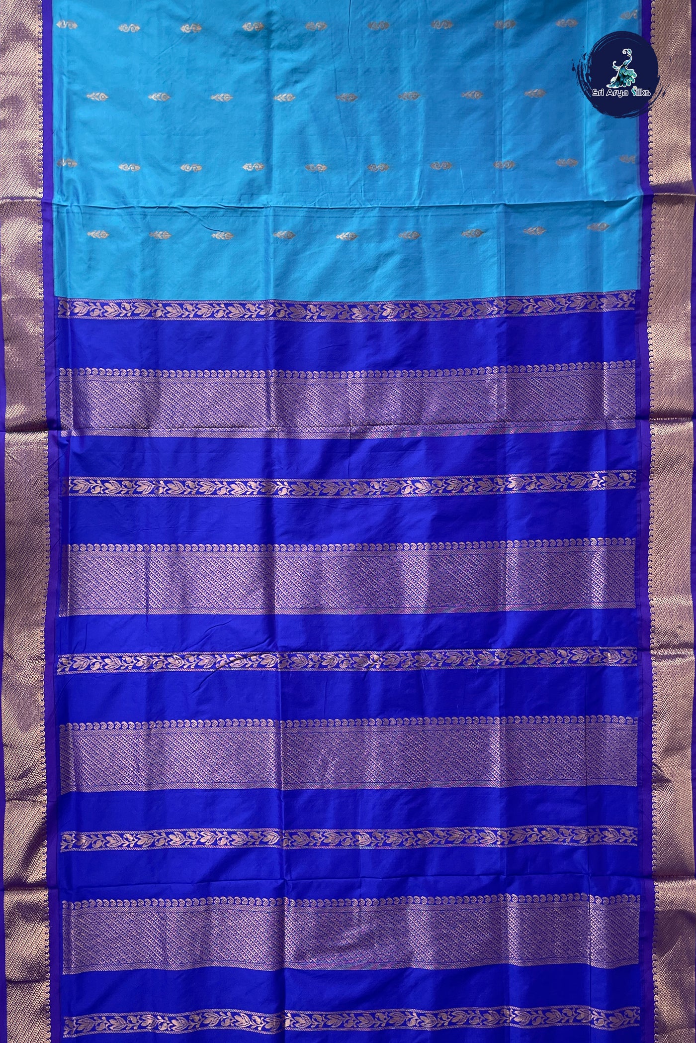 Light Blue Madisar Semi Silk Saree With Zari Buttas Pattern