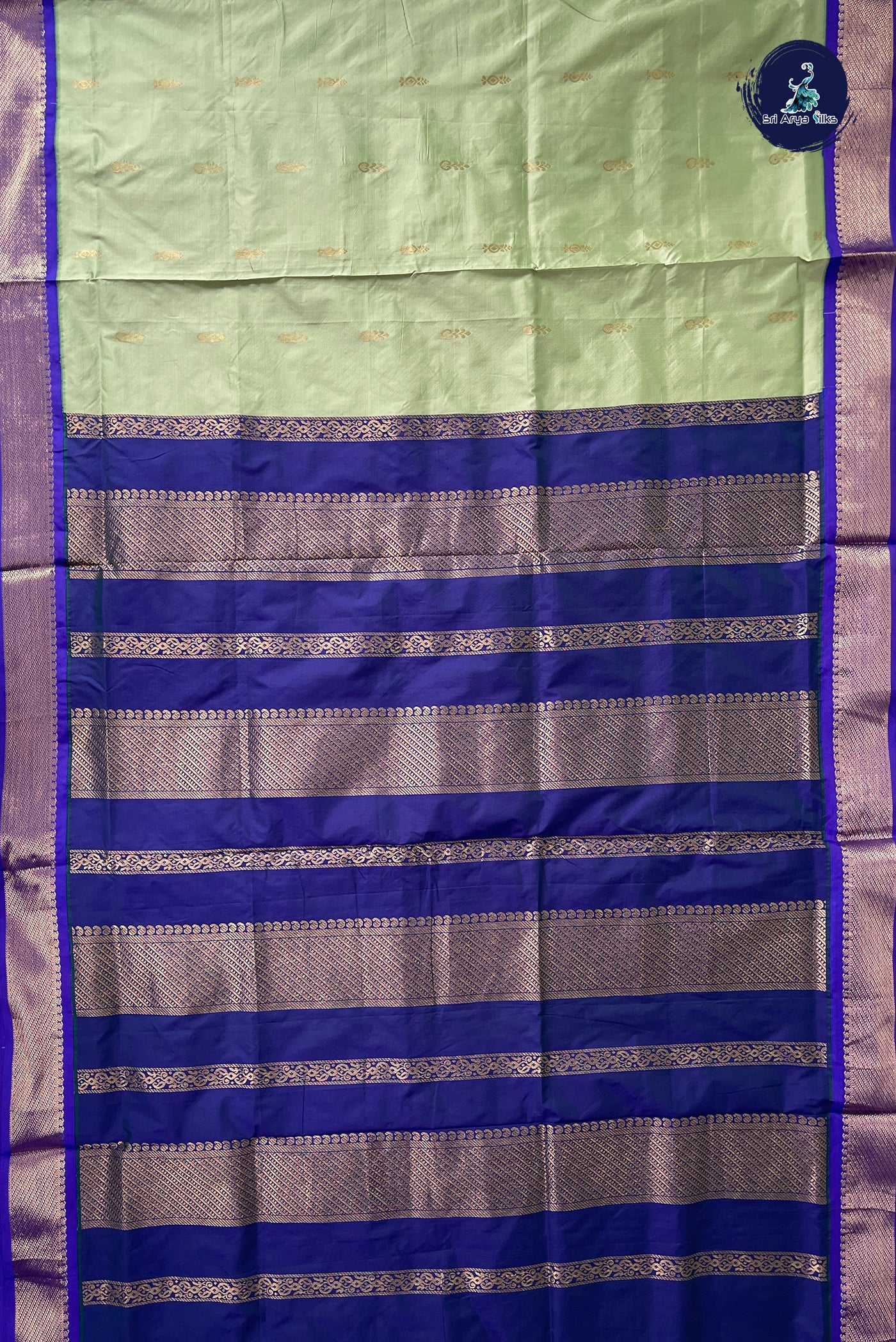 Pista Green Madisar Semi Silk Saree With Zari Buttas Pattern