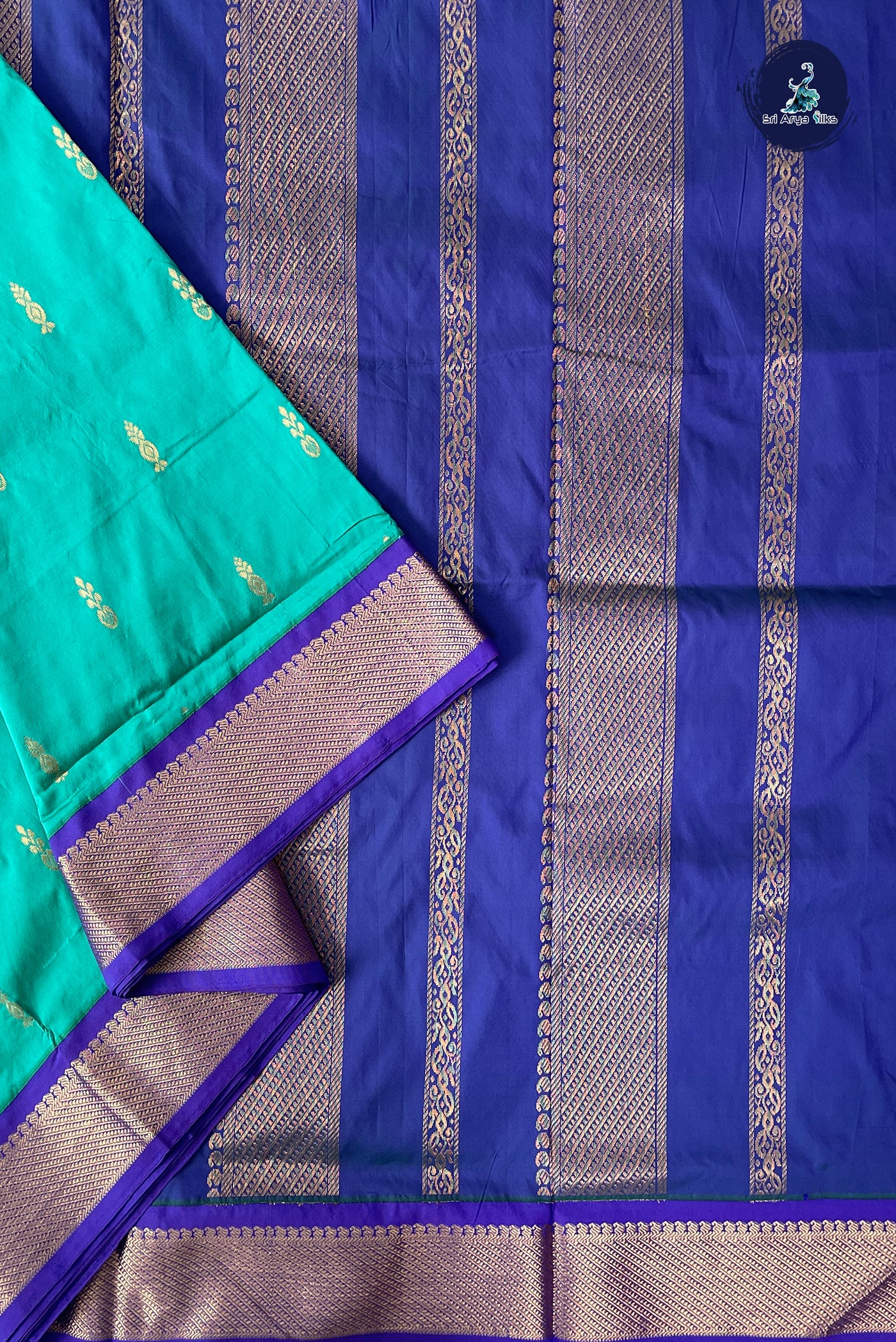 Turquoise Madisar Semi Silk Saree With Zari Buttas Pattern