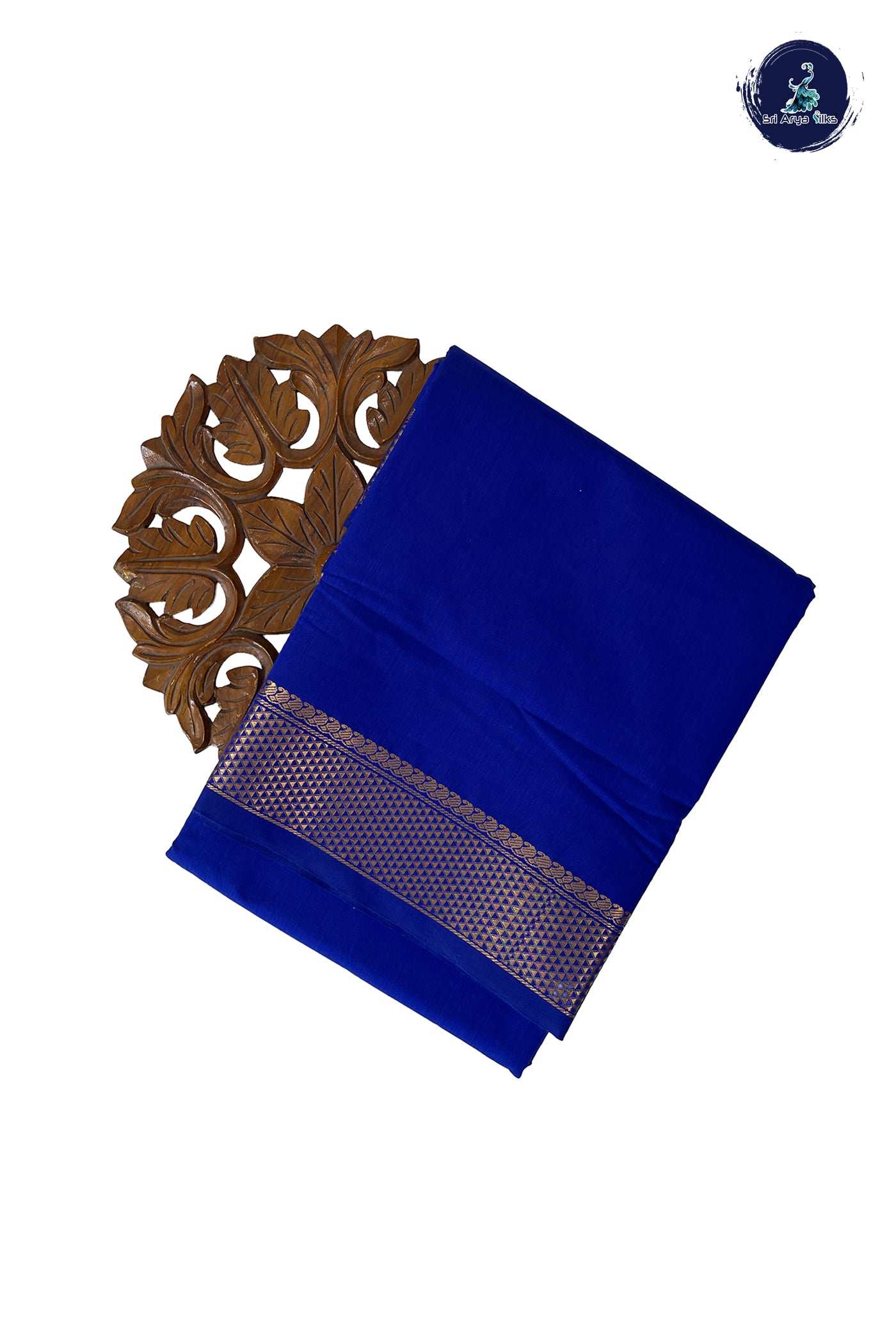 MS Blue Madisar Semi Silk Cotton Saree With Plain Pattern