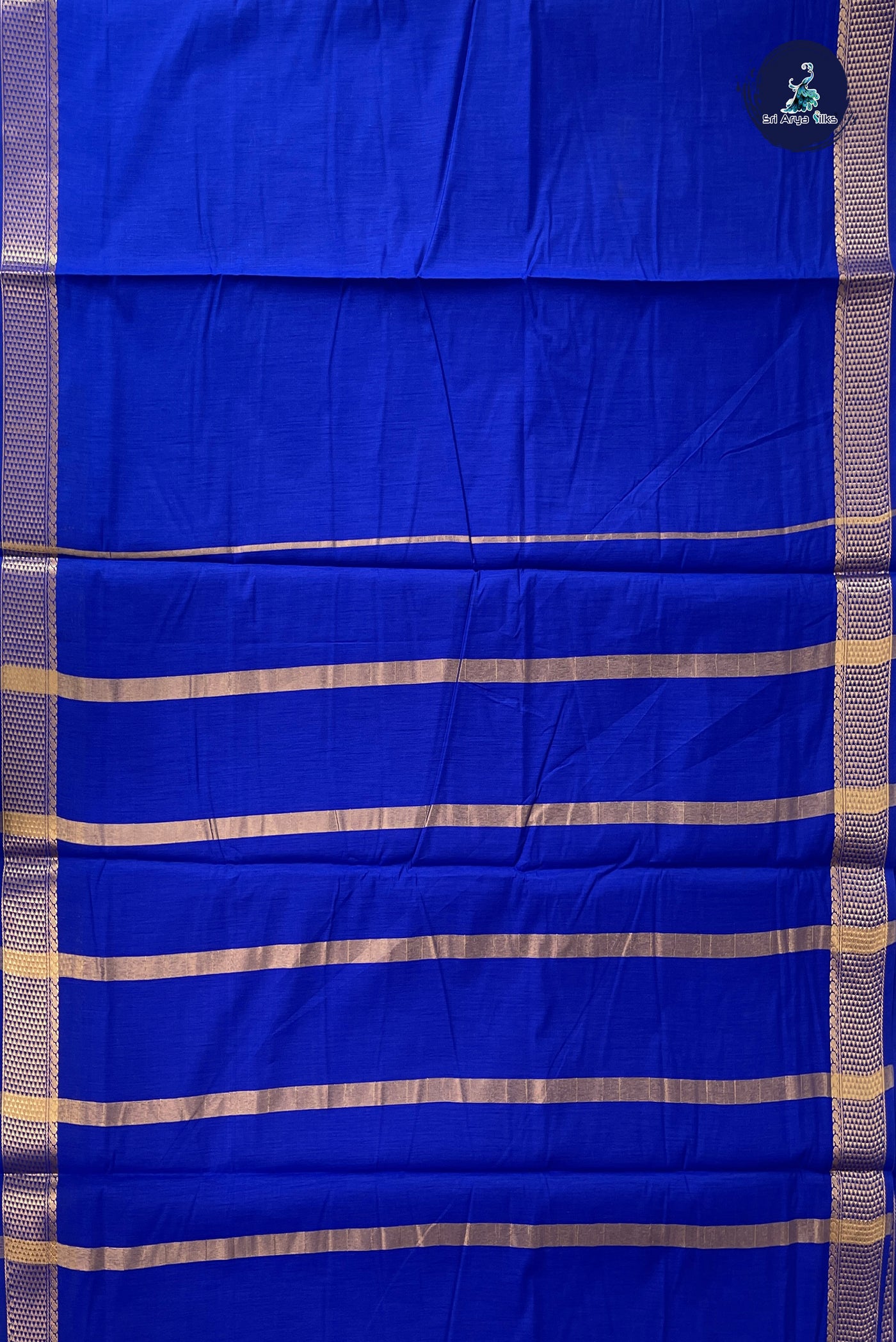 MS Blue Madisar Semi Silk Cotton Saree With Plain Pattern