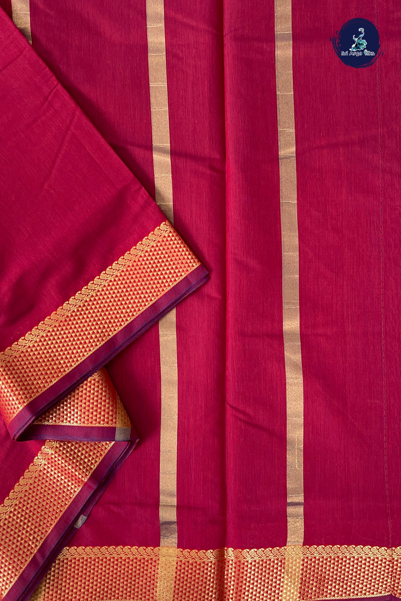 Maroon Madisar Semi Silk Cotton Saree With Plain Pattern