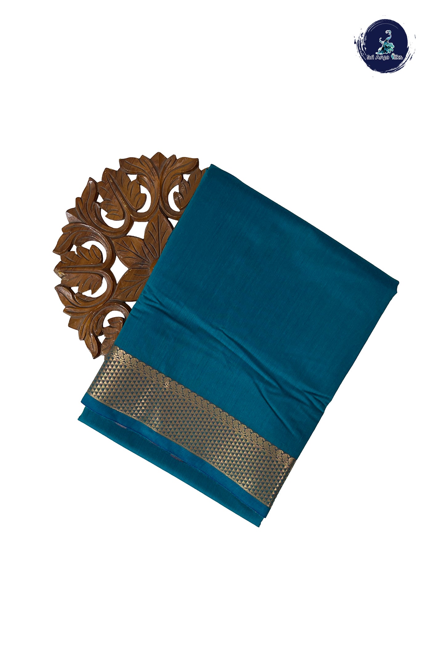 Sapphire Green Madisar Semi Silk Cotton Saree With Plain Pattern