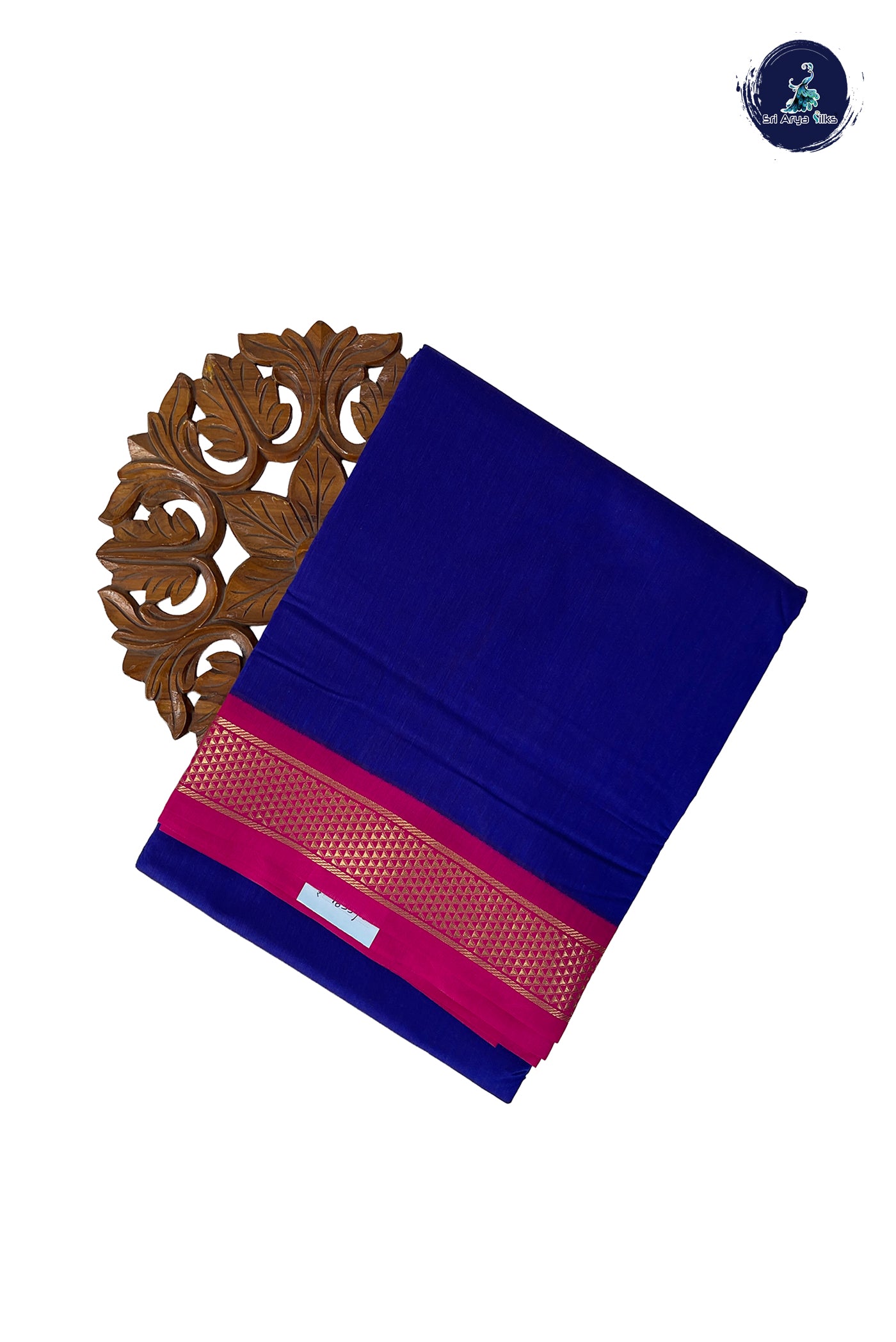 MS Blue Madisar Semi Silk Cotton Saree With Plain Pattern