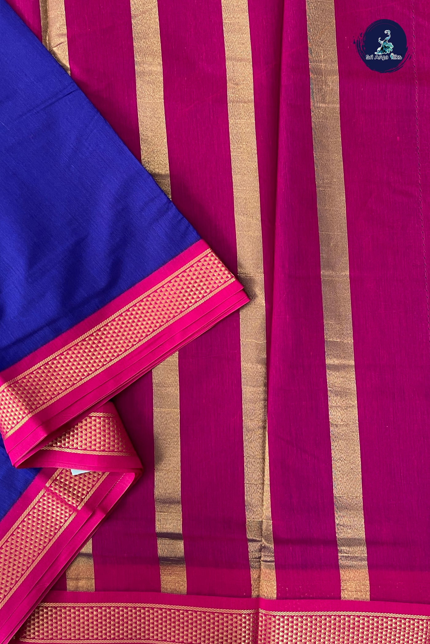 MS Blue Madisar Semi Silk Cotton Saree With Plain Pattern