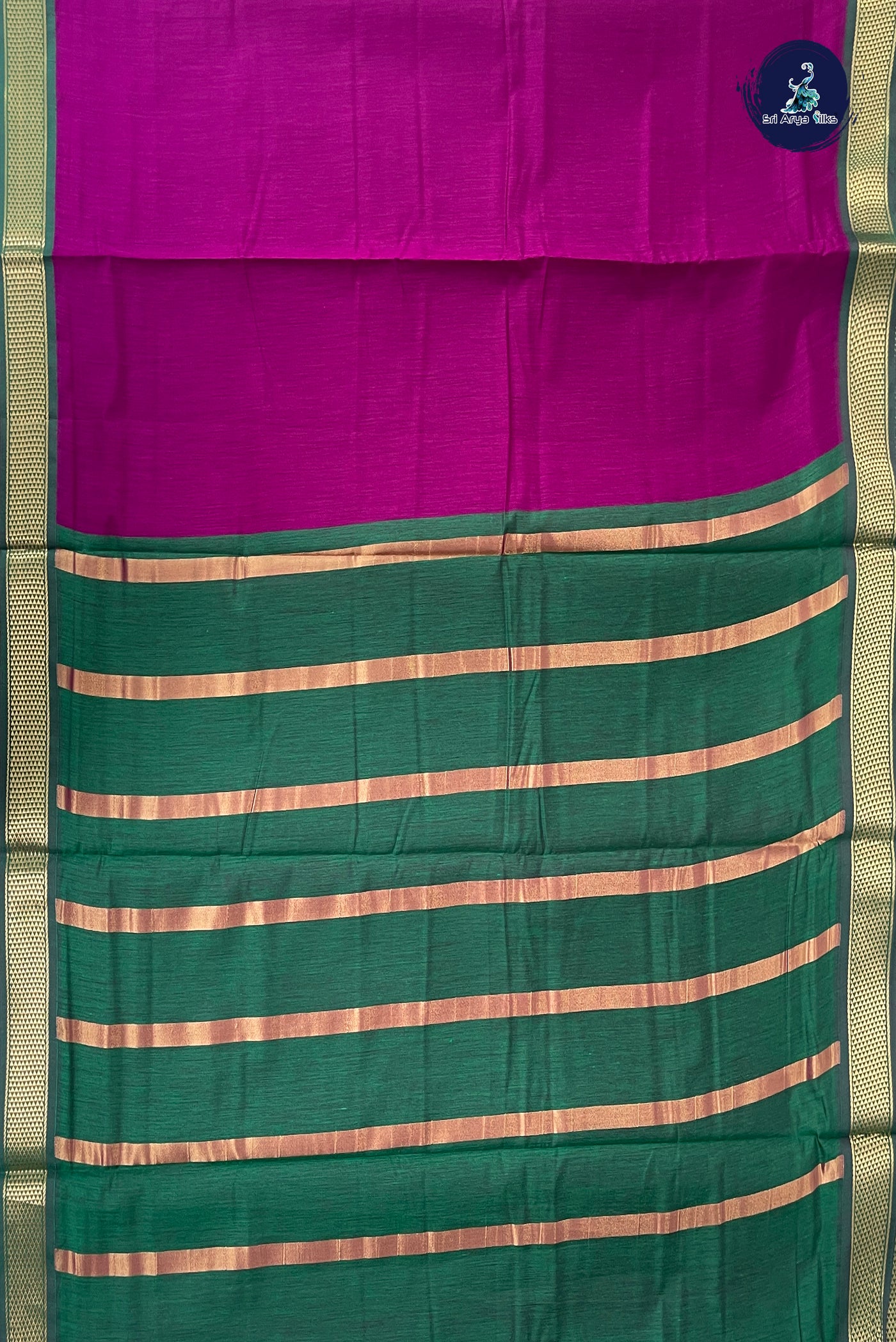 Magenta Purple Madisar Semi Silk Cotton Saree With Plain Pattern