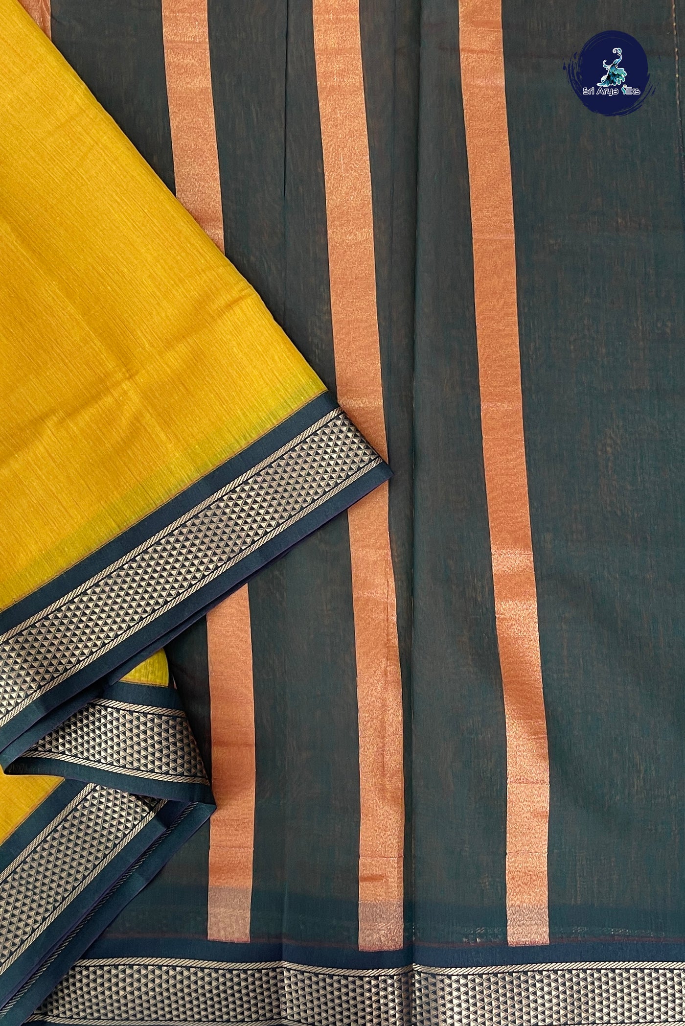 Yellow Madisar Semi Silk Cotton Saree With Plain Pattern
