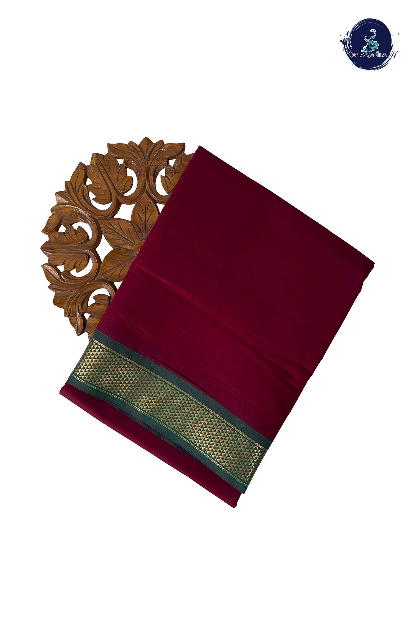 Maroon Madisar Semi Silk Cotton Saree With Plain Pattern