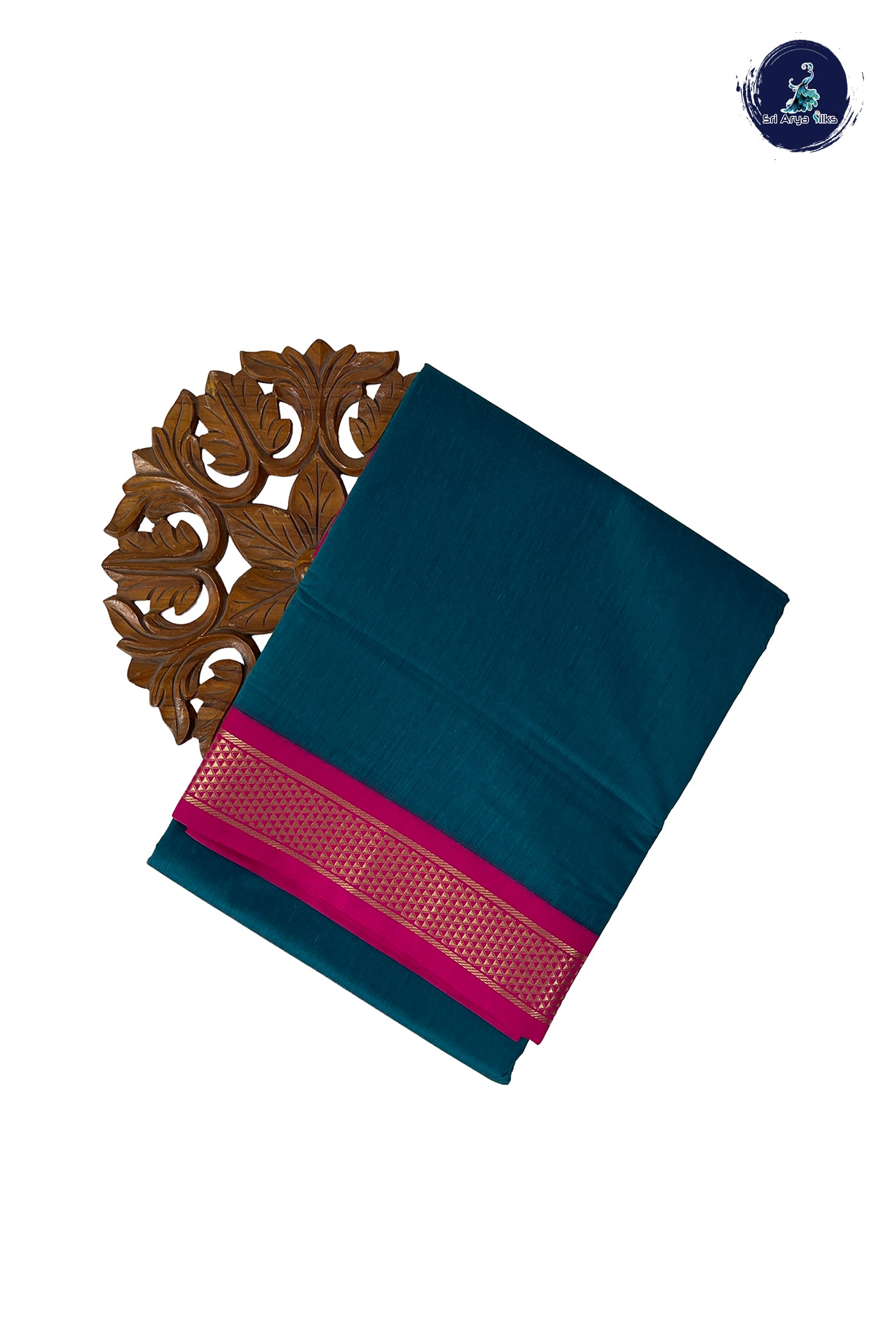 Sapphire Green Madisar Semi Silk Cotton Saree With Plain Pattern