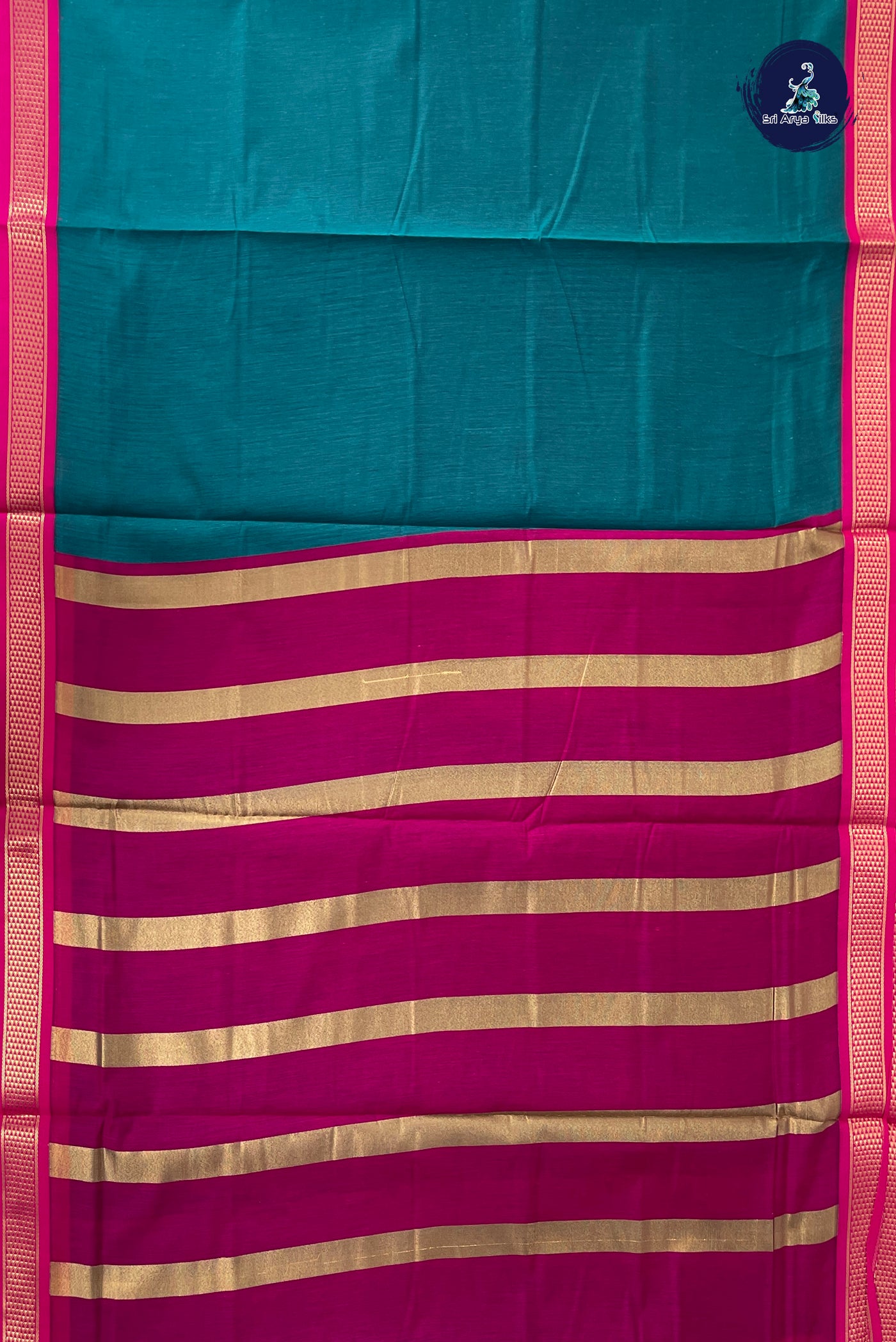 Sapphire Green Madisar Semi Silk Cotton Saree With Plain Pattern