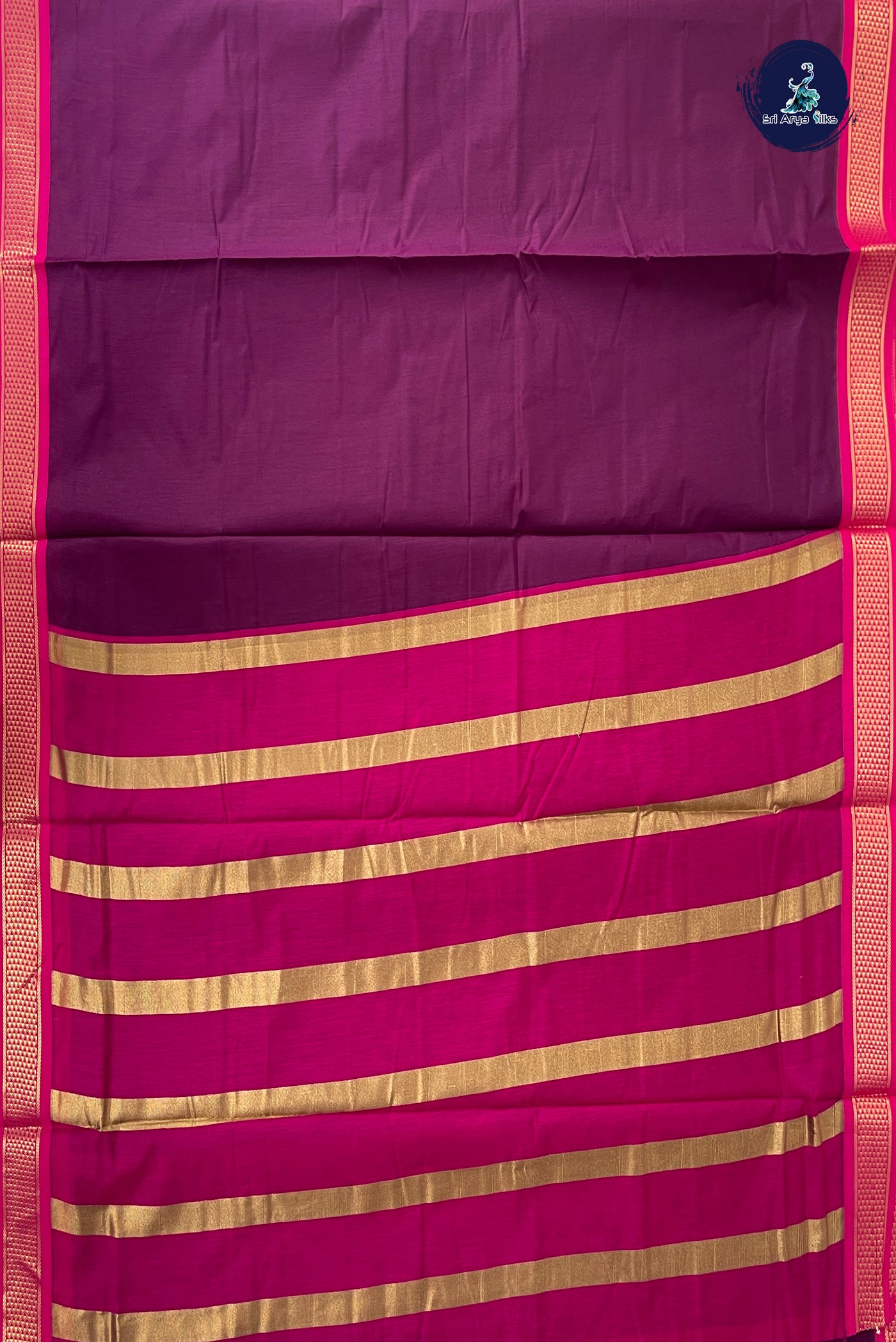 Burgundy Madisar Semi Silk Cotton Saree With Plain Pattern